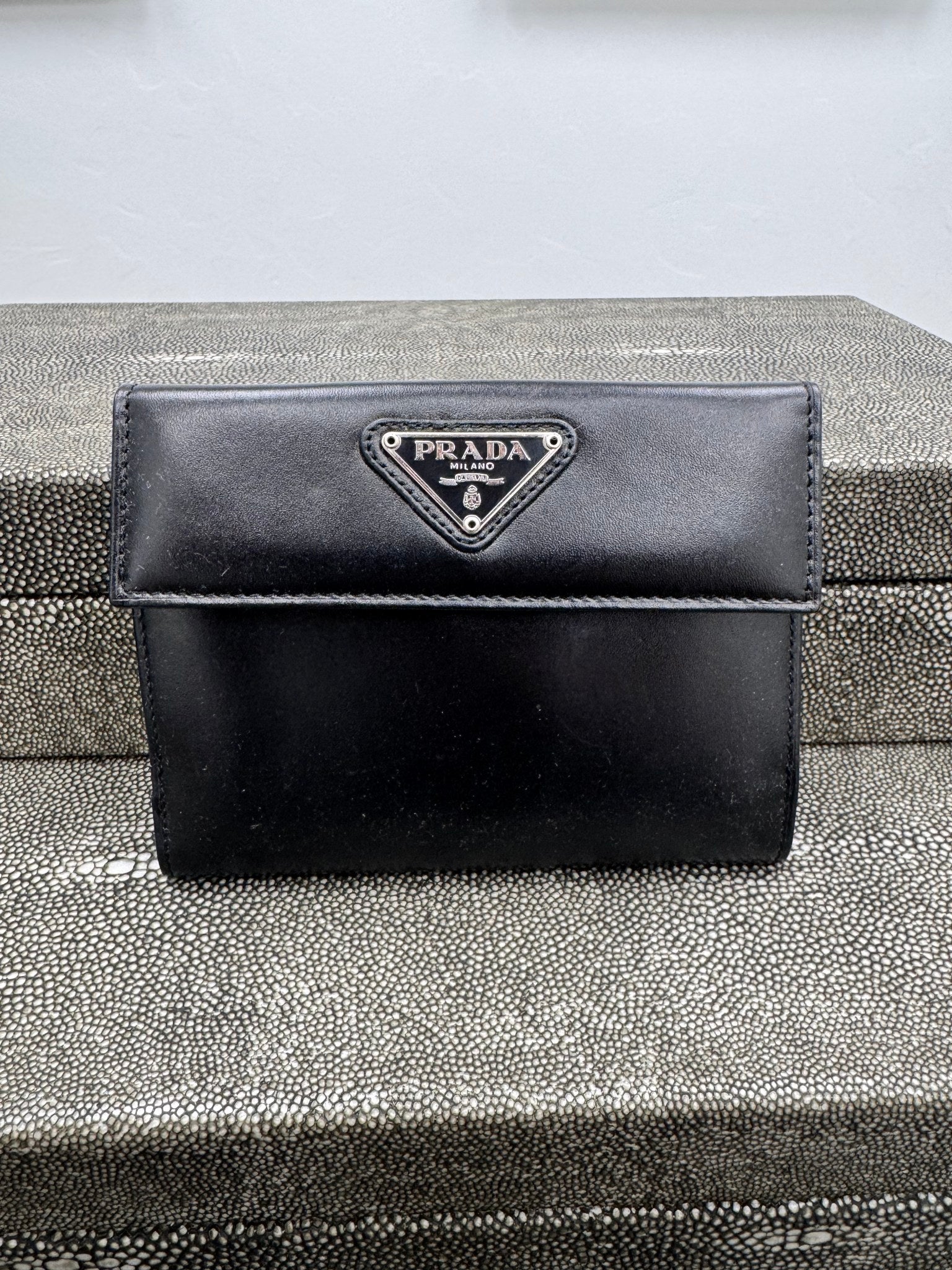 Prada Black Leather Compact Wallet