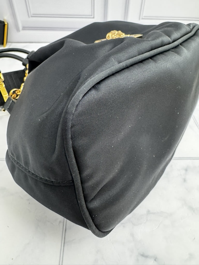 Versace Black Nylon La Medusa Small Bucket Bag