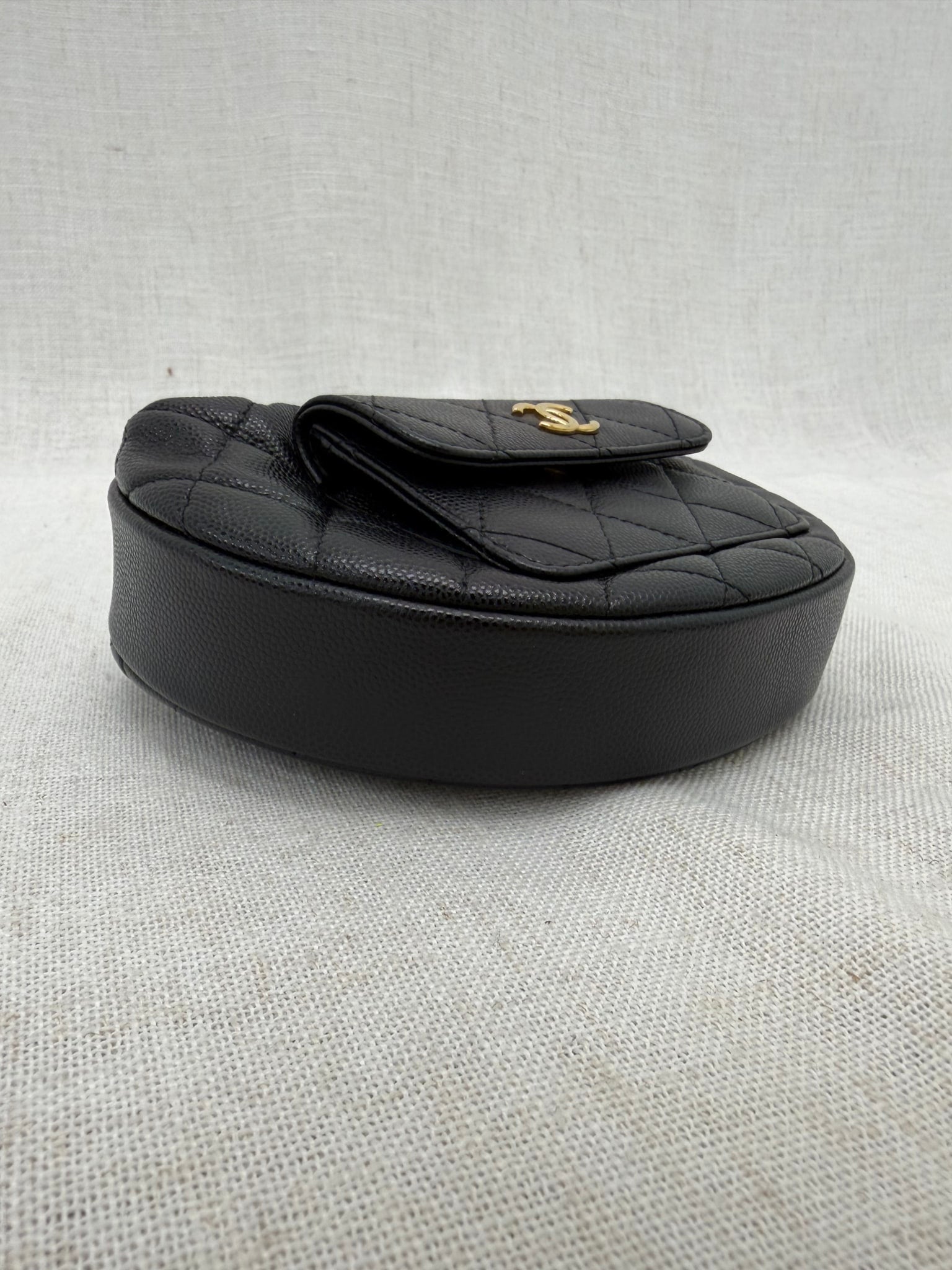 Chanel Black Caviar Leather Mini Round Polly Pocket Bag