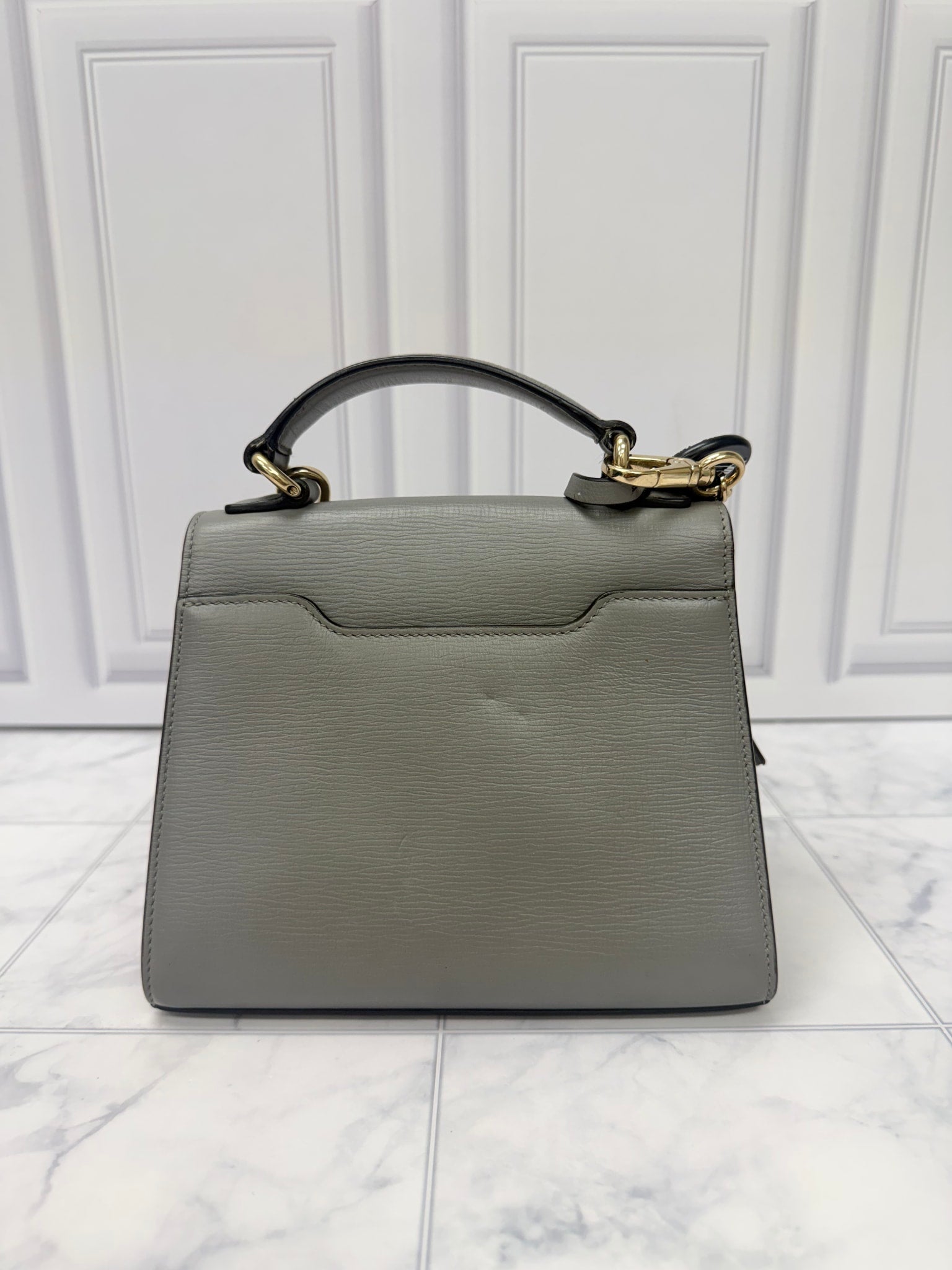 Salvatore Ferragamo Grey Leather Letty Top Handle Crossbody Bag