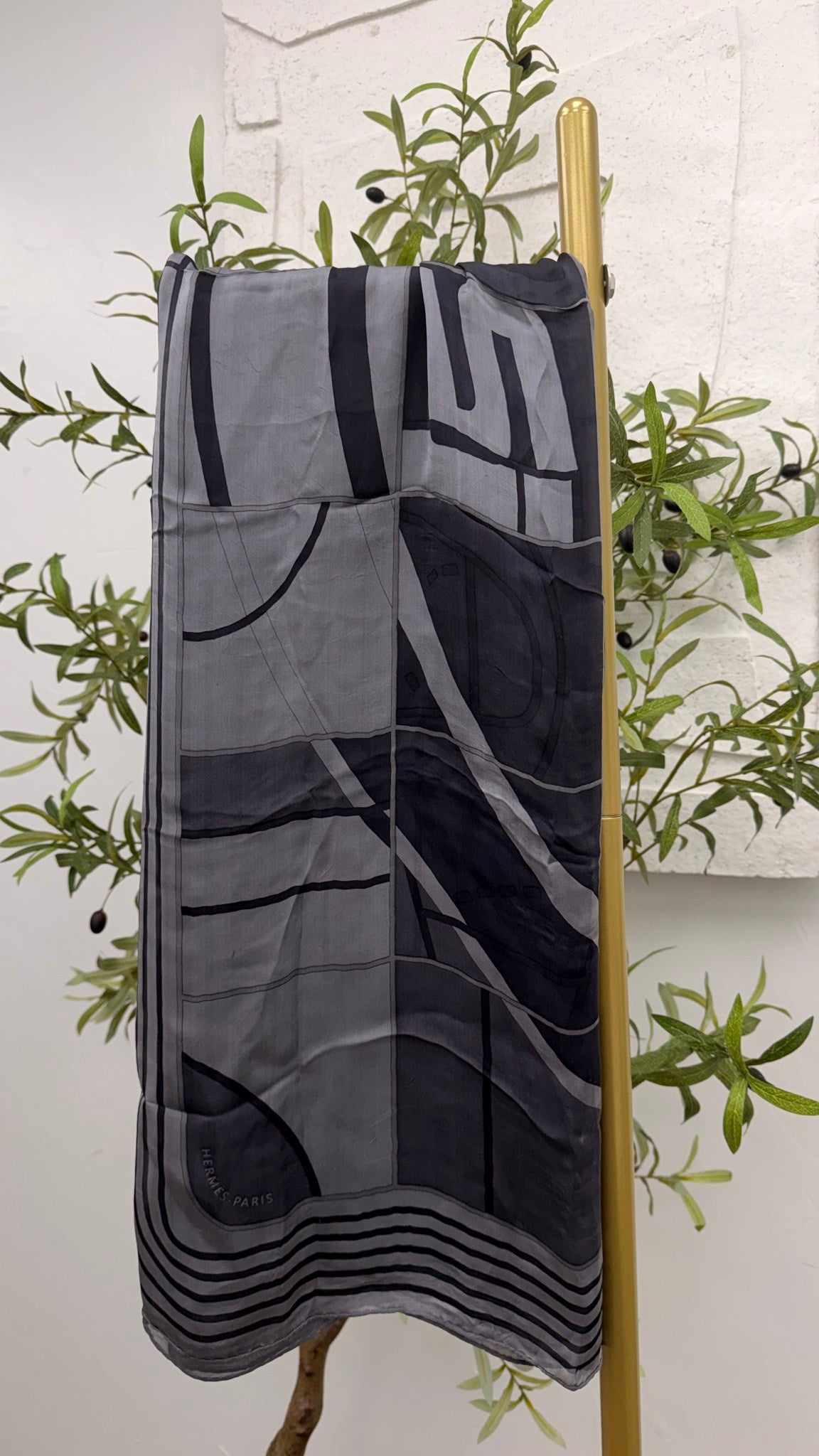Hermes Grey & Black Silk Clic-Clac Muffler Scarf
