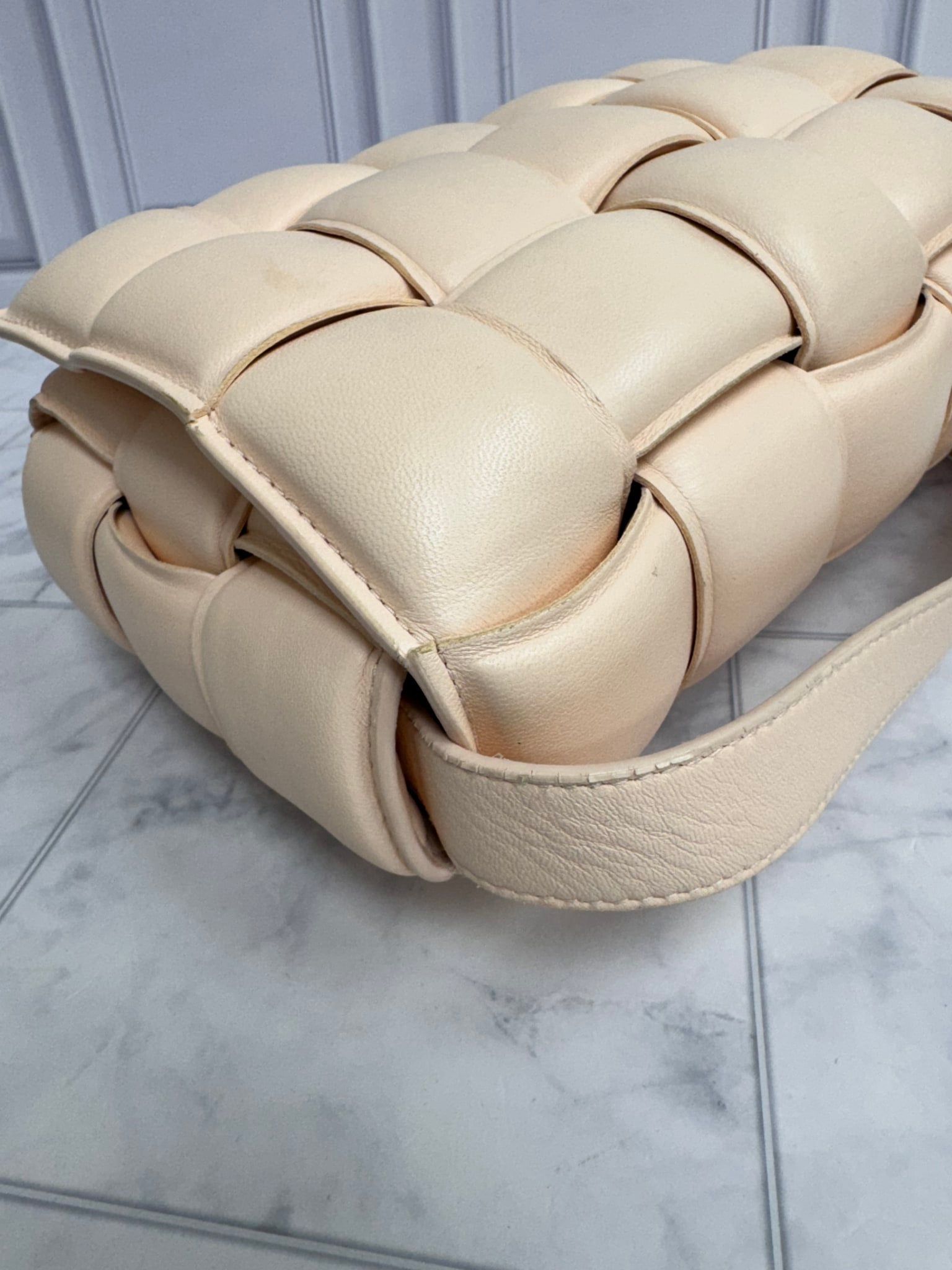 Bottega Veneta Light Peach Padded Maxi Intrecciato Leather Cassette Crossbody Bag