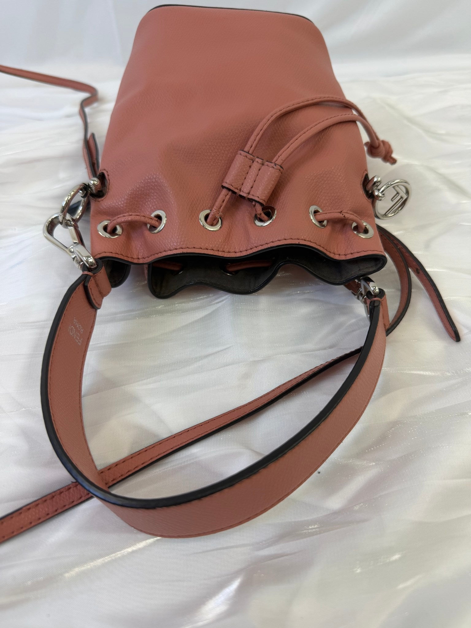 Fendi Peach Leather Mini Tressor Bucket Bag