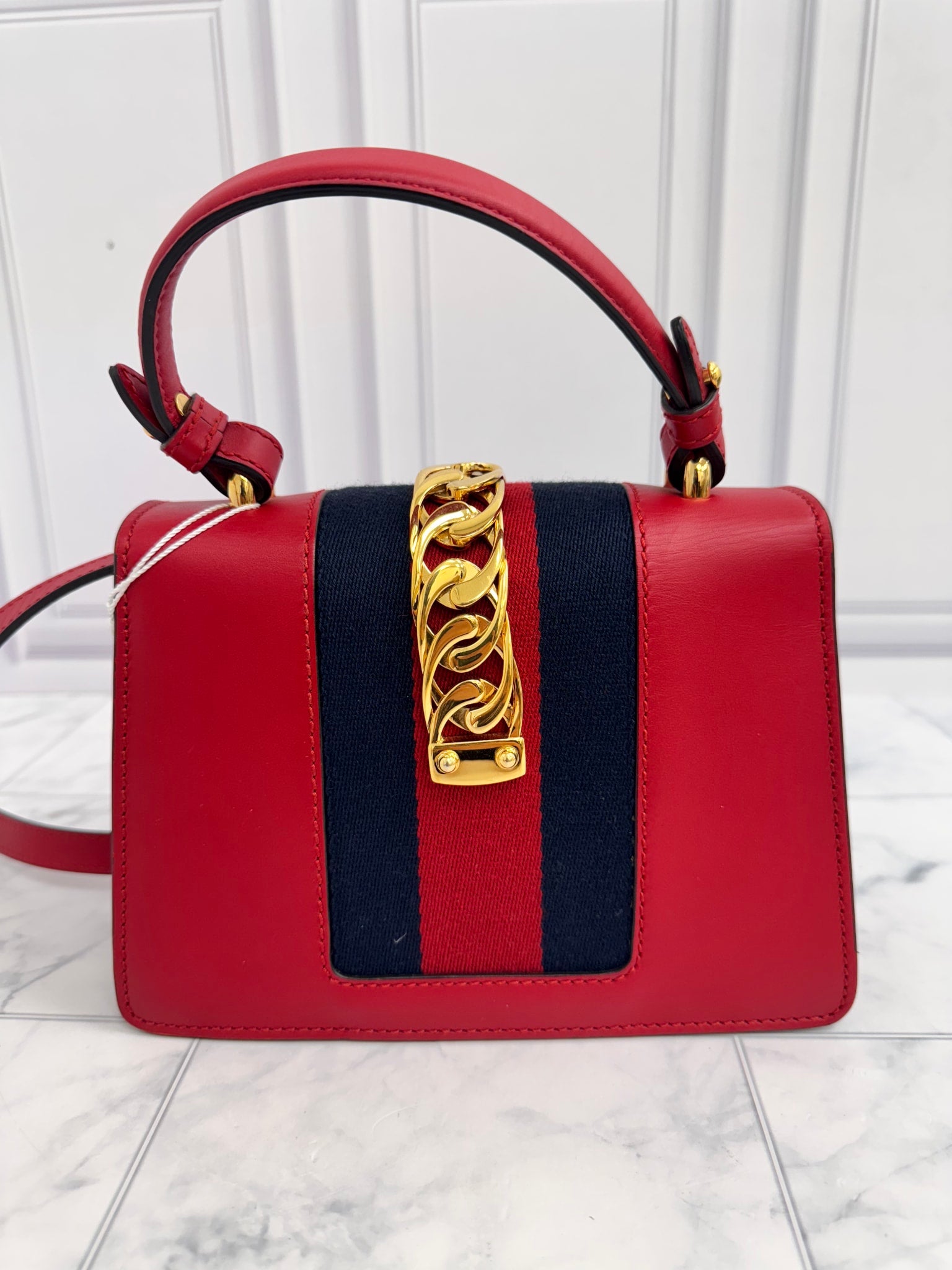 Gucci Red Leather Web Sylvie Mini 2Way Bag