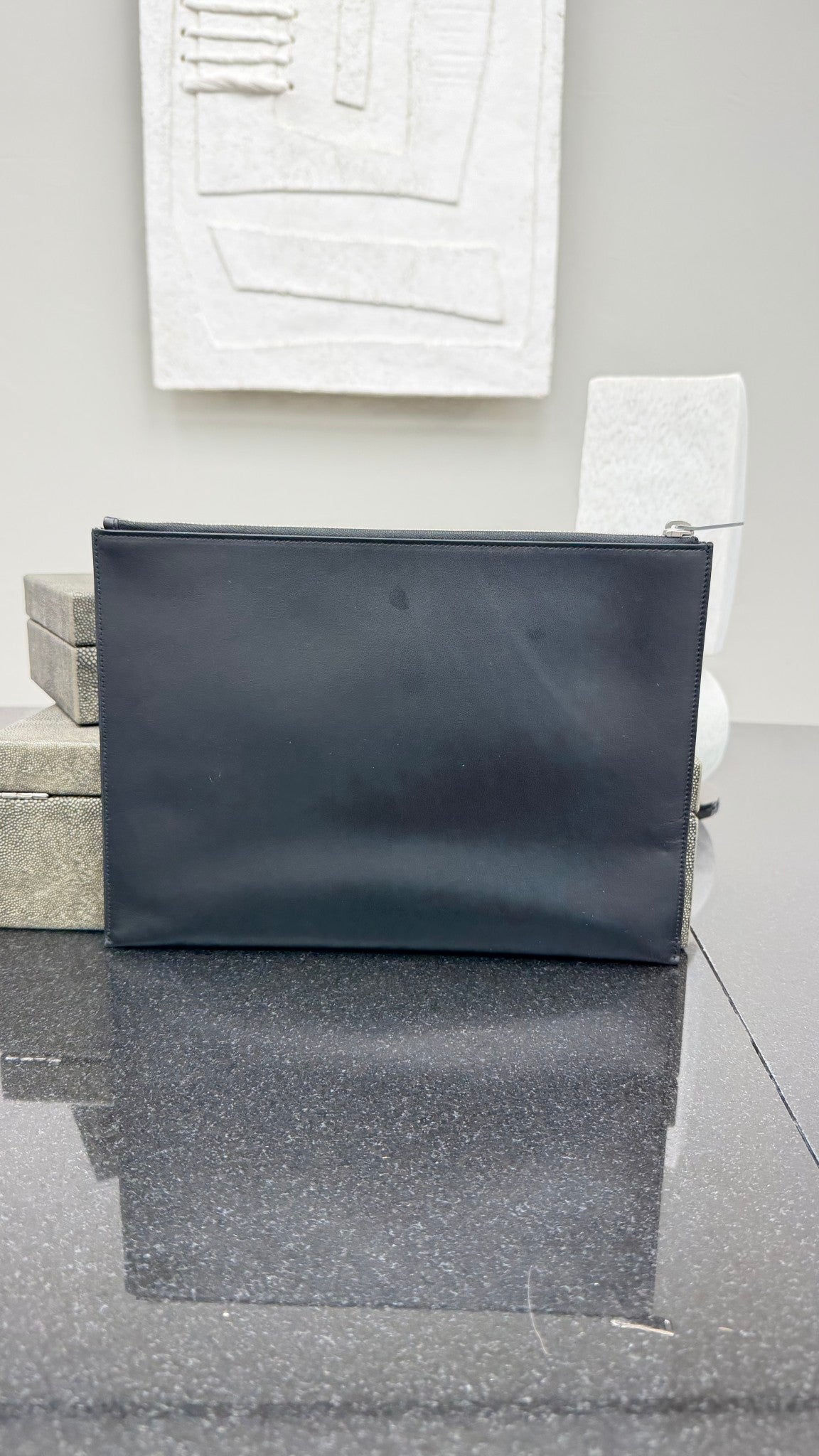 Saint Laurent YSL Black Leather "Paris Smoking Forever" Pouch