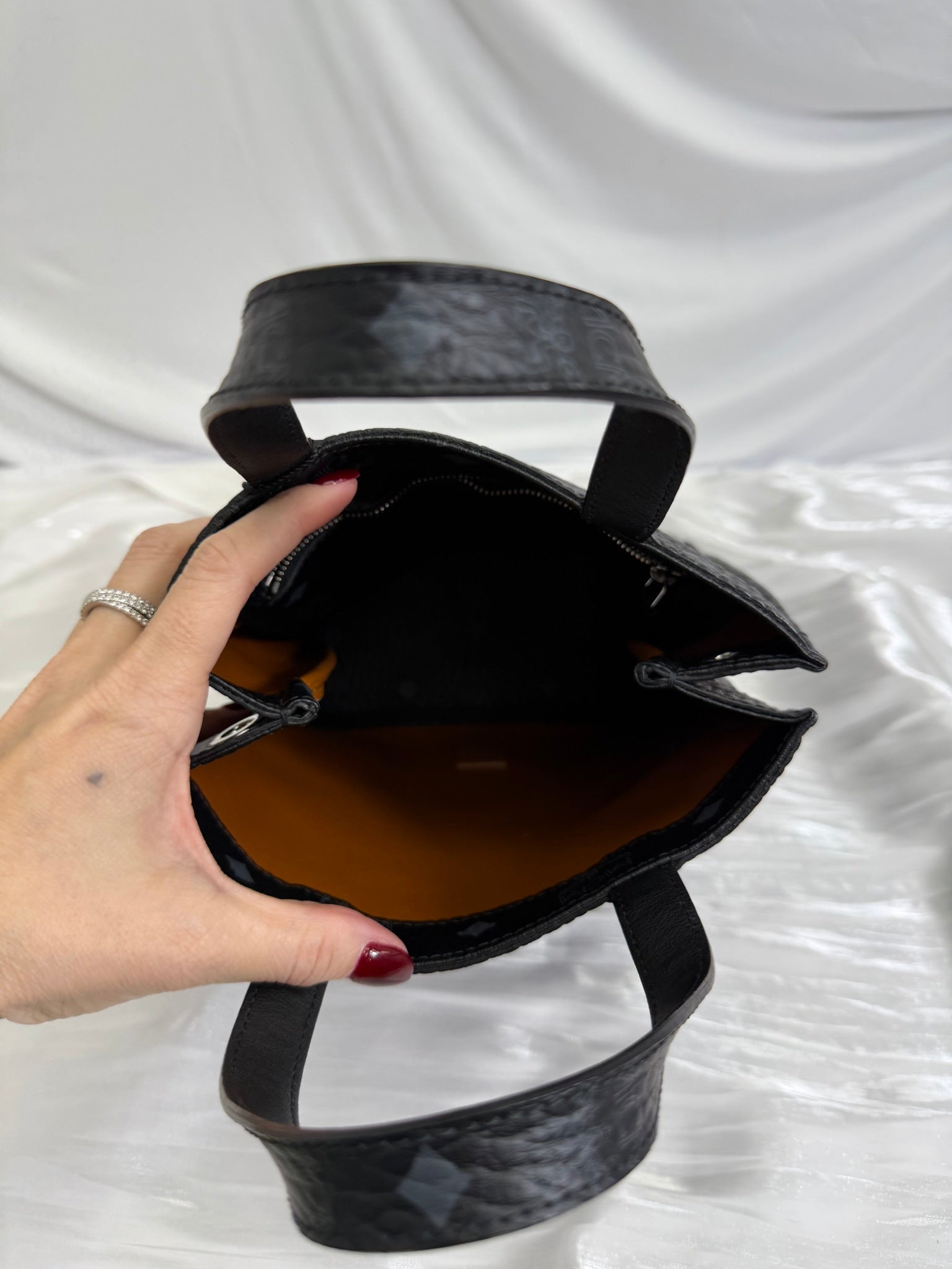 MCM Visetos Black Leather Tote Bag