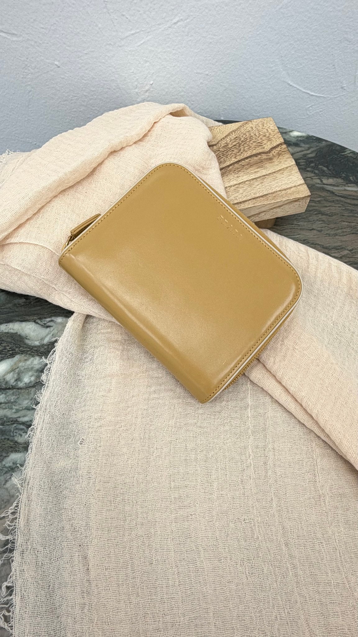 Prada Tan Leather Compact Zippy Wallet