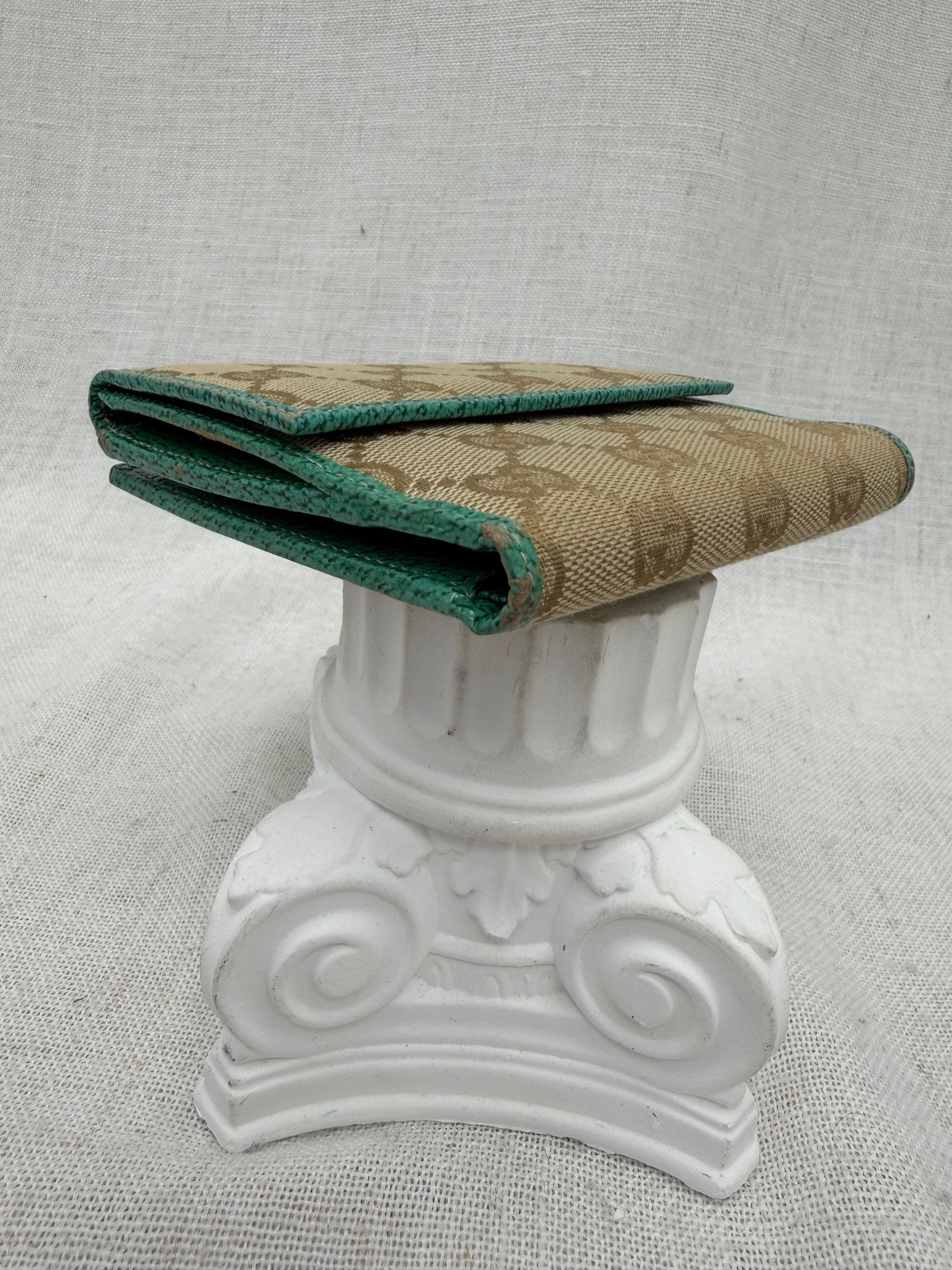 Gucci Tan GG Canvas & Teal Leather Compact Wallet