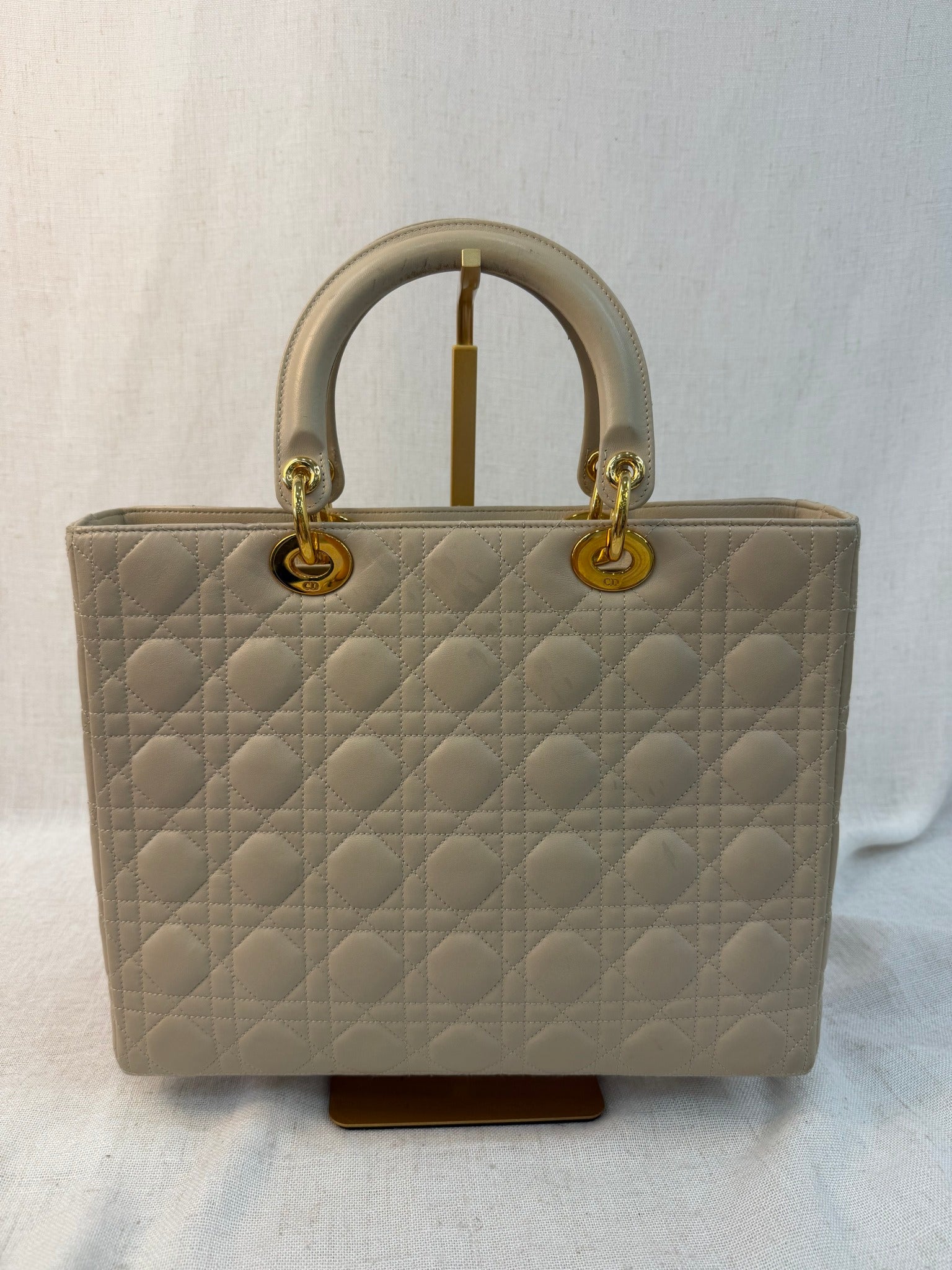 Christian Dior Cream Cannage Leather Large Lady Dior Bag
