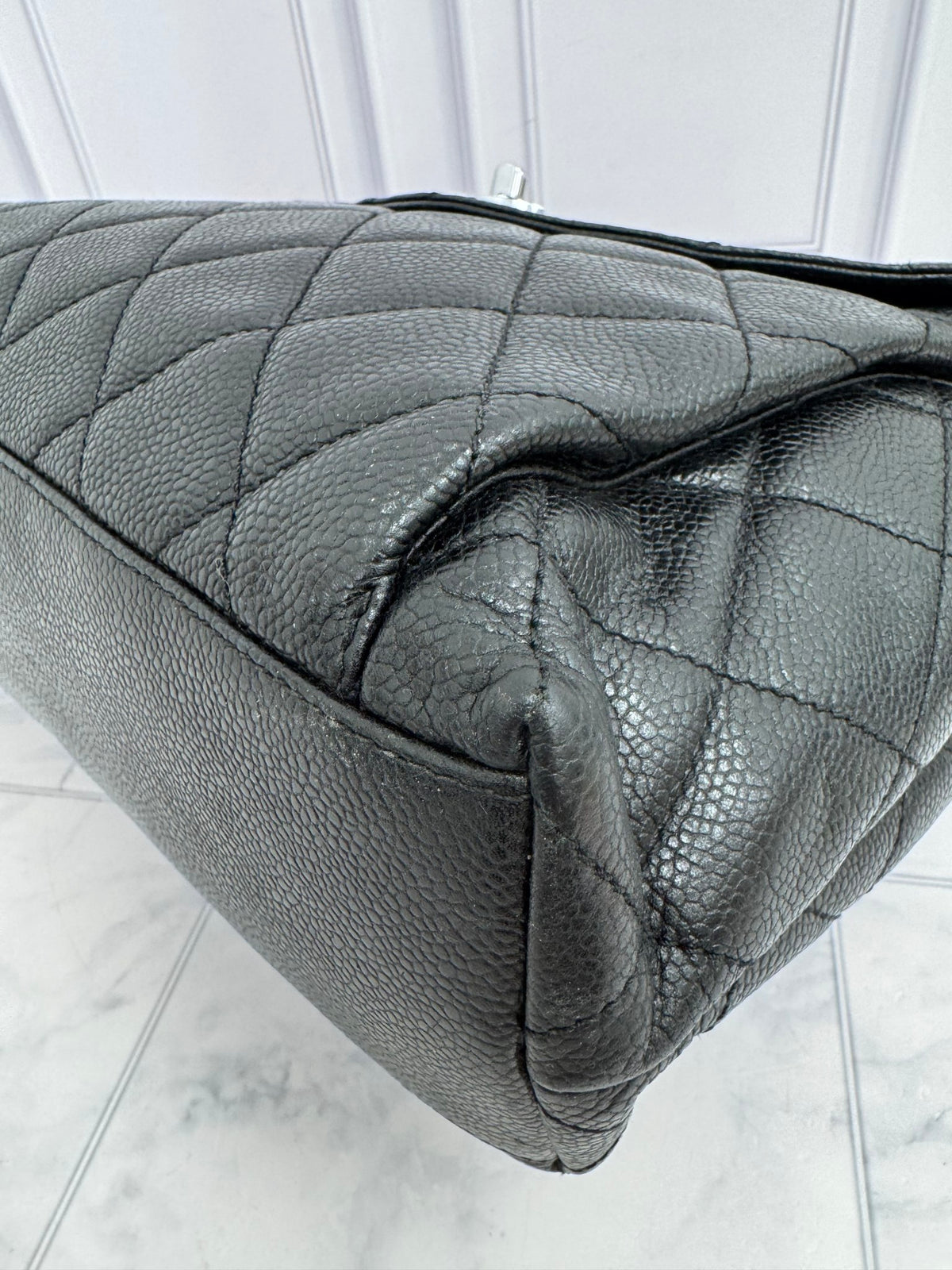 Chanel Black Quilted Caviar Leather Front Flap Large Shopping Tote Bag