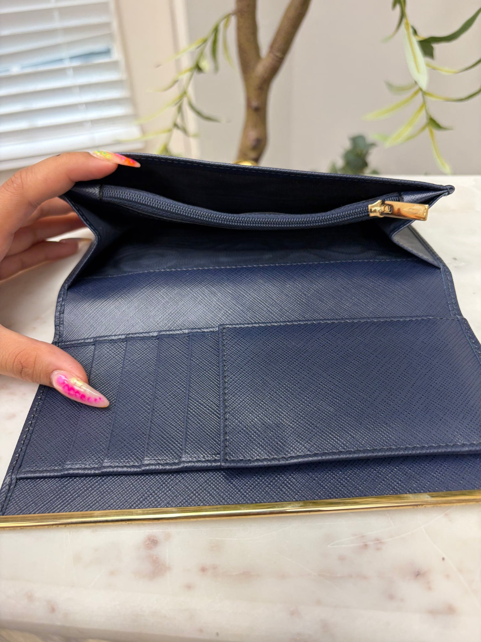 Salvatore Ferragamo Blue Saffiano Leather Gancio Long Wallet