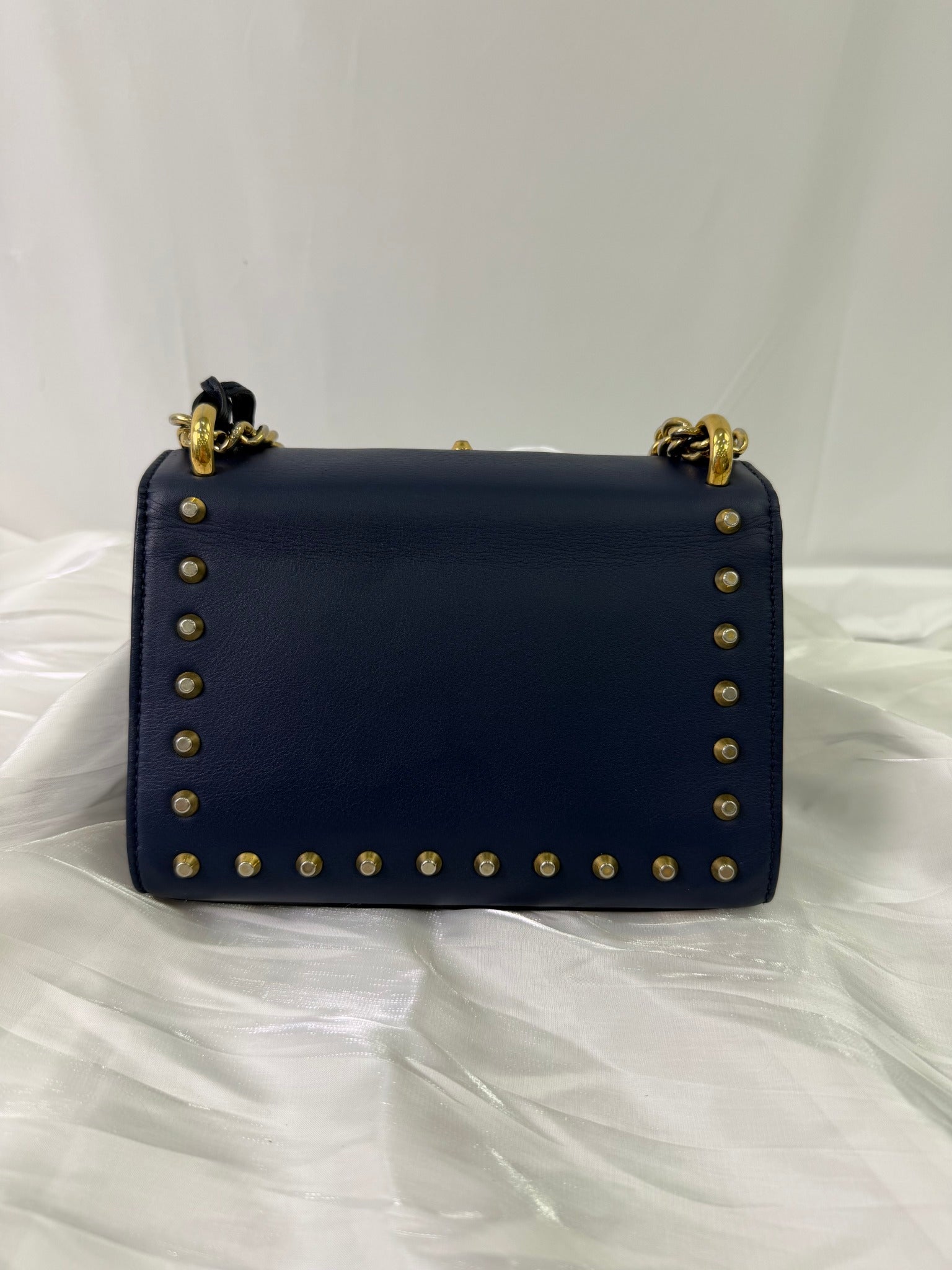 Gucci Navy Leather Studded Padlock Shoulder Bag