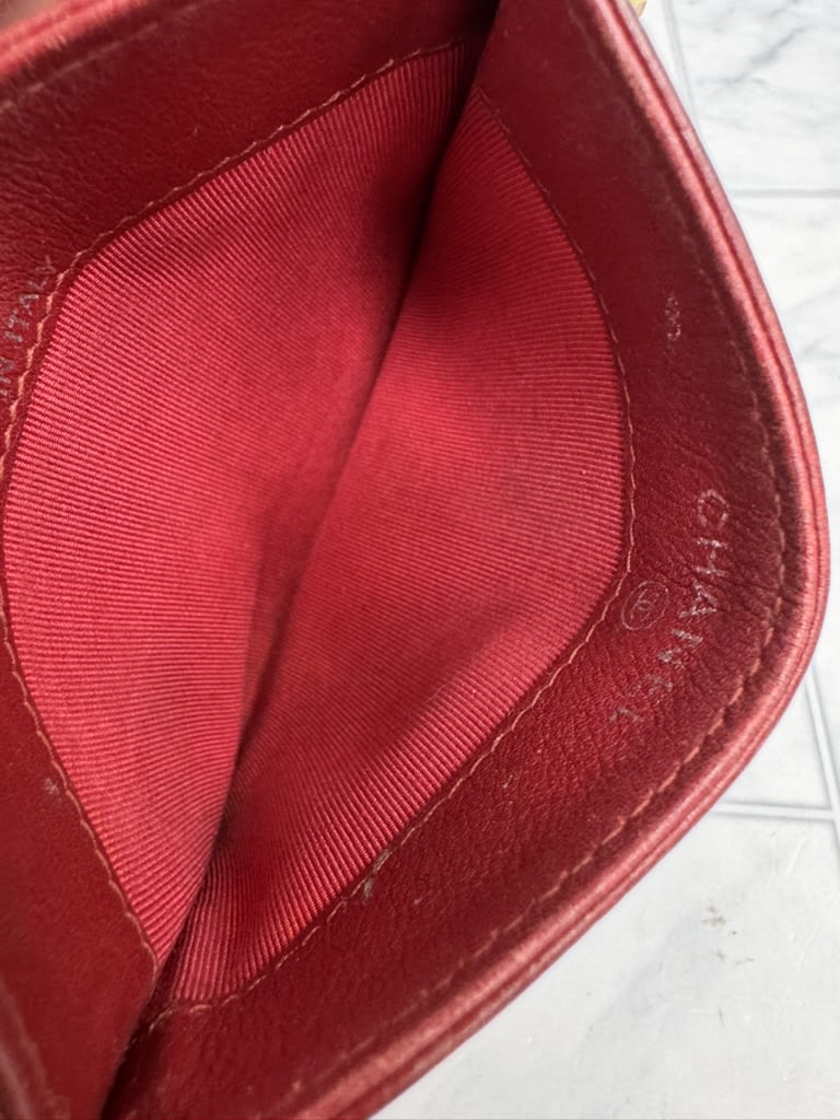 Chanel Red Diamond Quilted Caviar Leather Card Case