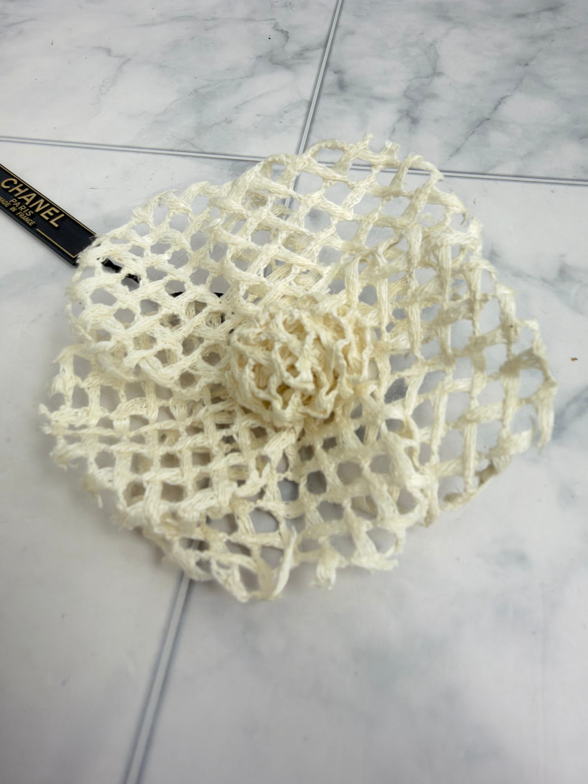 Chanel Ivory Mesh Camellia Flower Pin Brooch