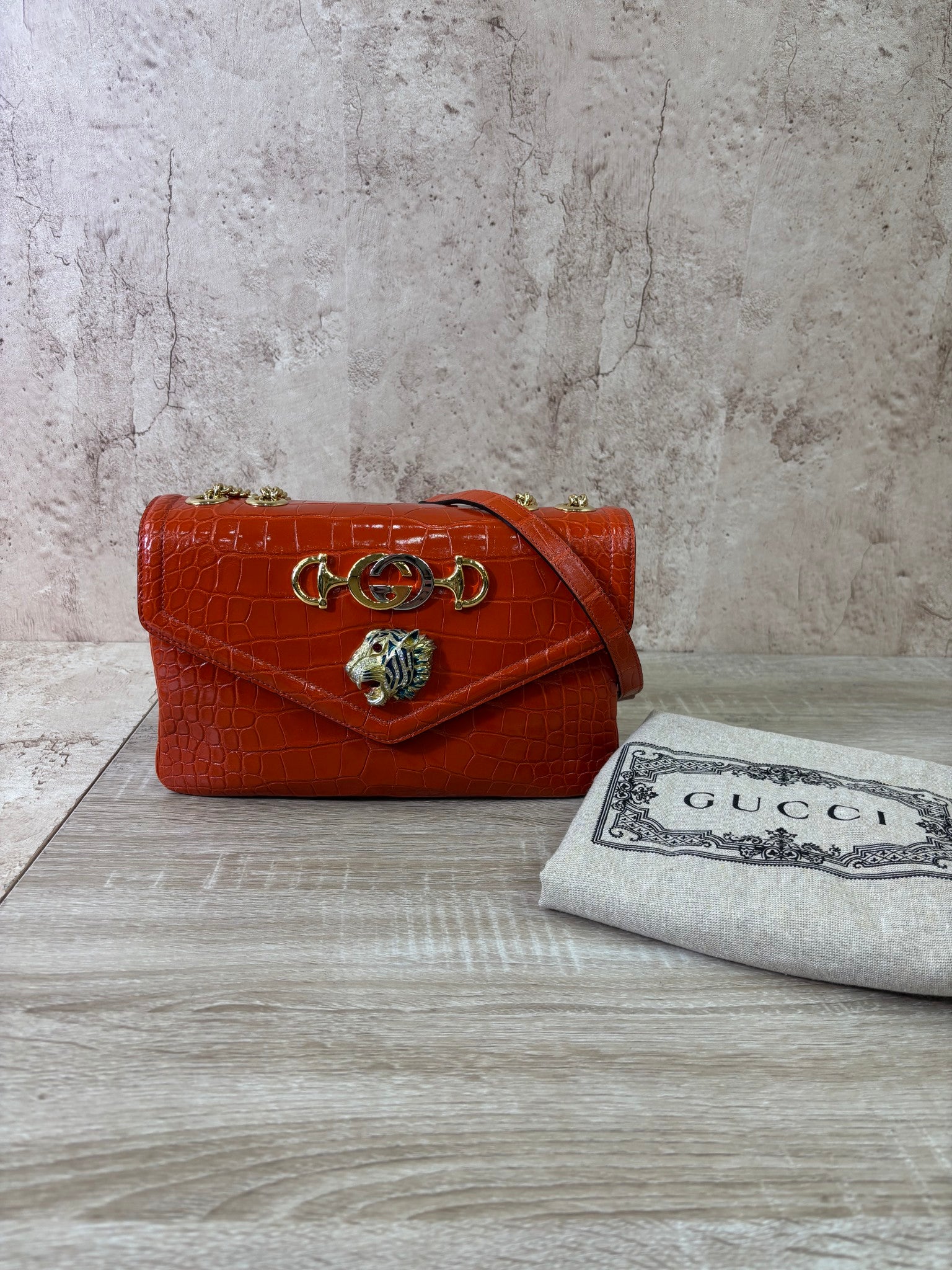 Gucci Orange Crocodile Raja Shoulder Bag