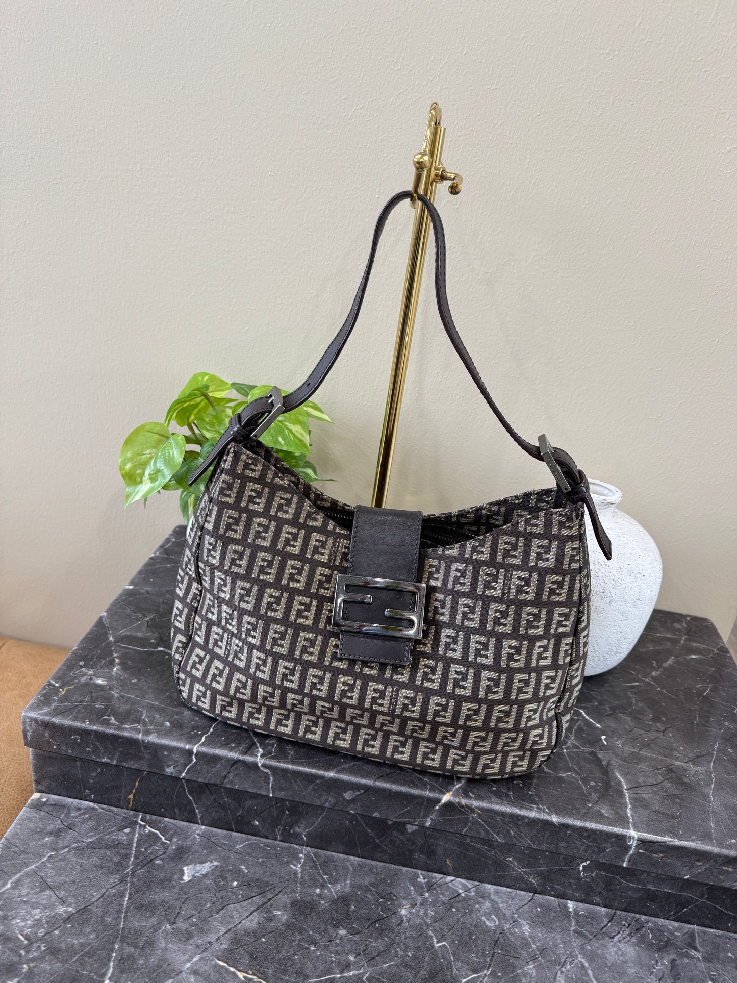 Fendi Zucchino Canvas Vintage Hobo Bag