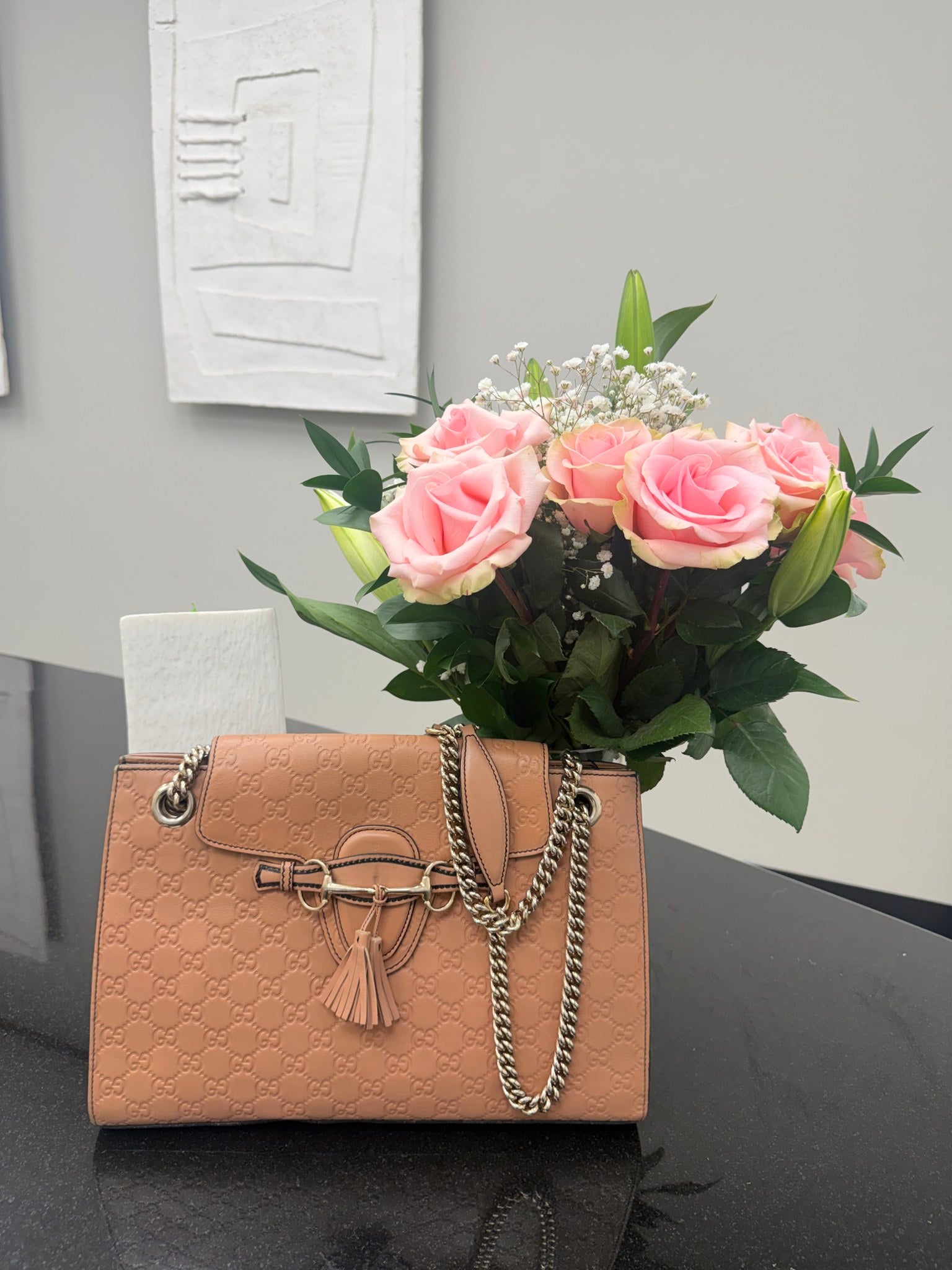 Gucci Beige Guccissima Embossed Leather Emily Large Chain Shoulder Bag