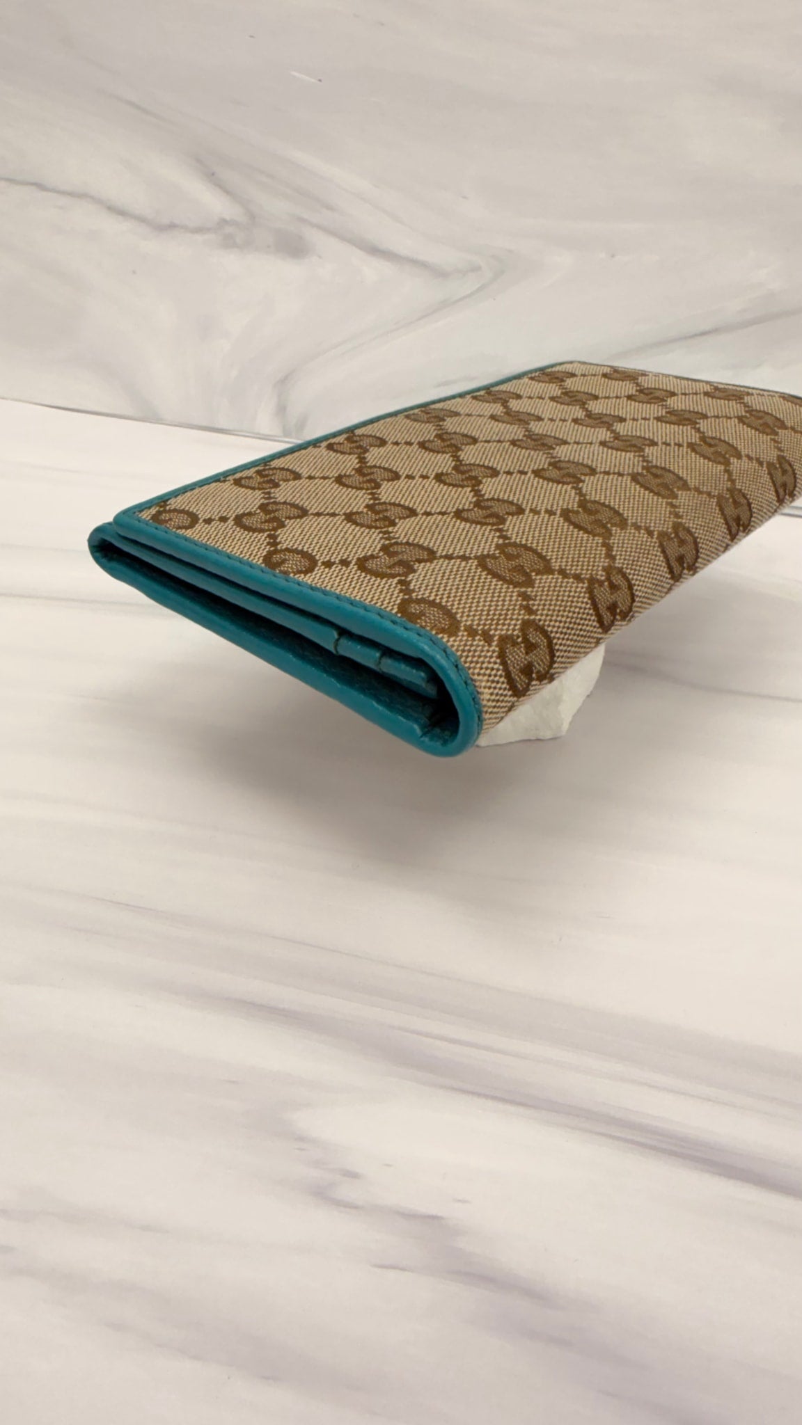 Gucci Brown And Teal GG Canvas Long Wallet