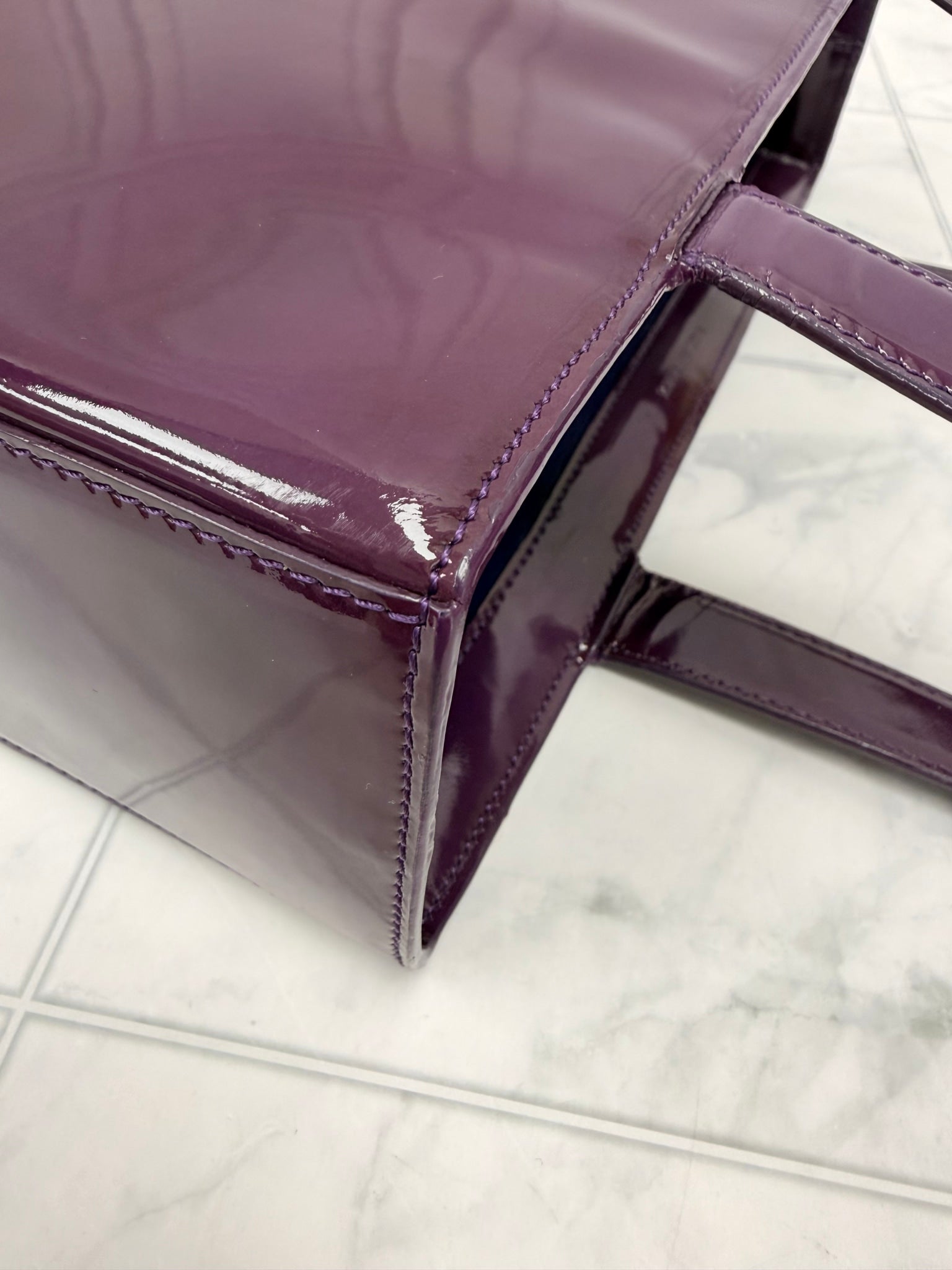 Chanel Purple Patent Leather Shopping Tote
