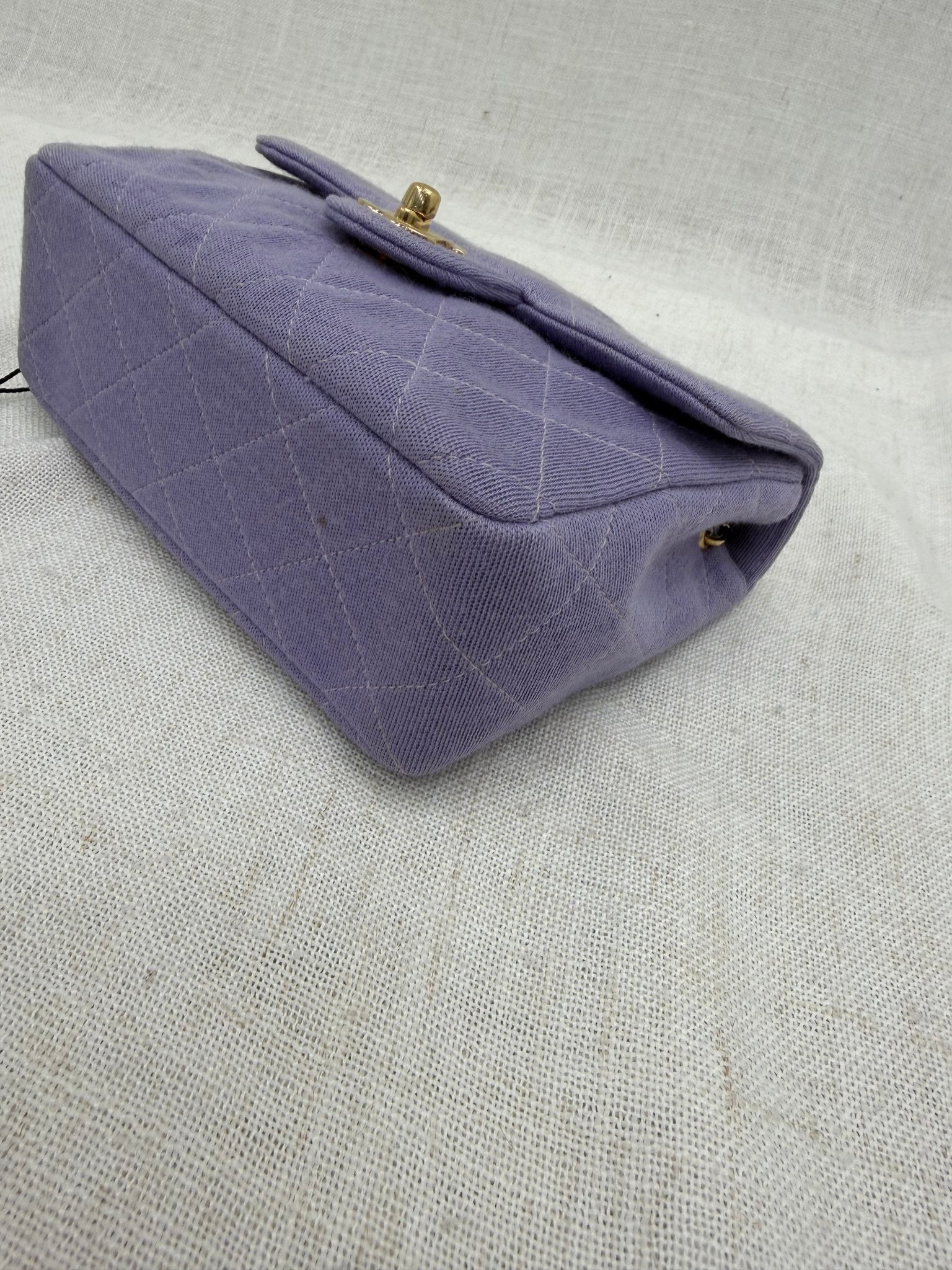 Chanel Vintage Lavender Quilted Jersey Knit Mini Classic Flap Bag