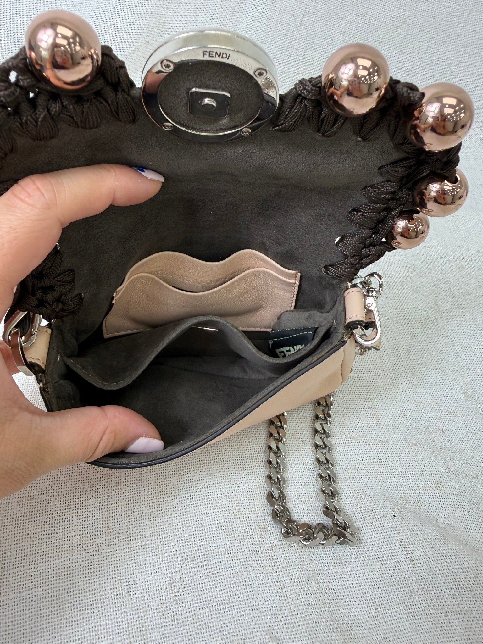 Fendi Beige Leather Kan I Baguette Shoulder Bag