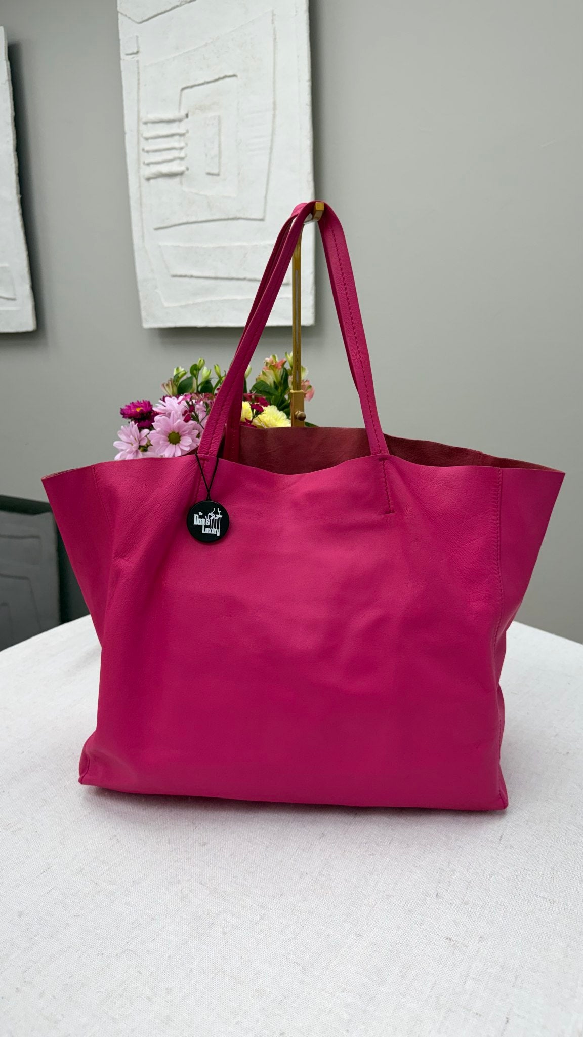 Celine Pink Leather Shopping Cabas Tote