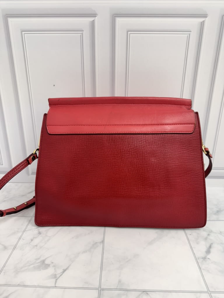 Chloe Red Leather Large Faye Crossbody Bag