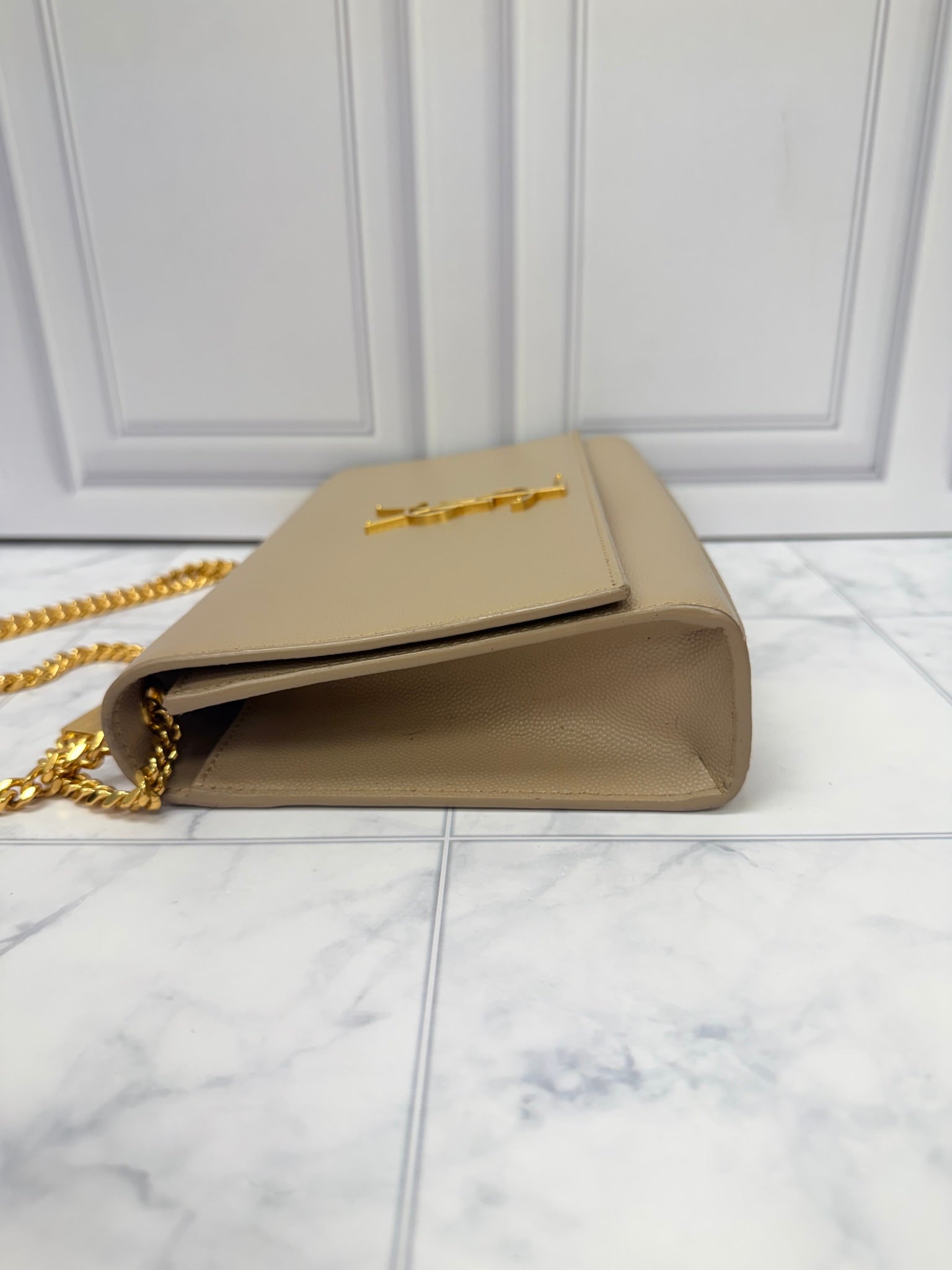 Saint Laurent YSL Tan Grained Leather Kate Small Handbag