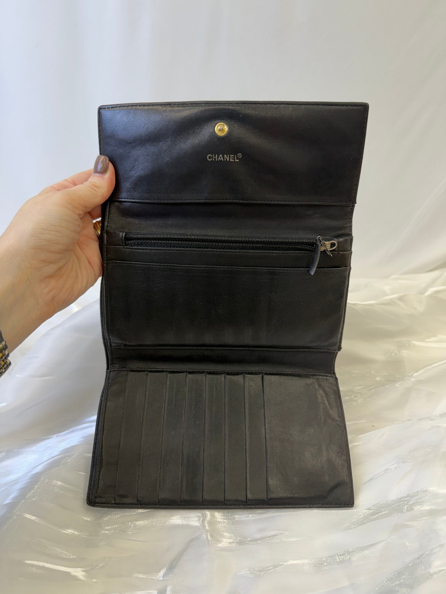 Chanel Black Lambskin Chocolate Bar Wallet