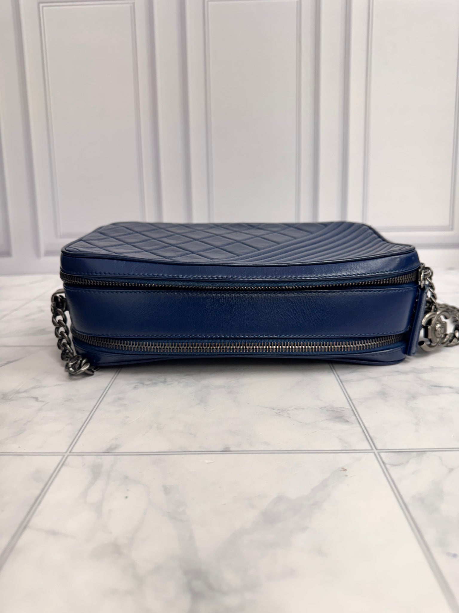 Chanel Blue Quilted Leather Coco Boy Camera Bag