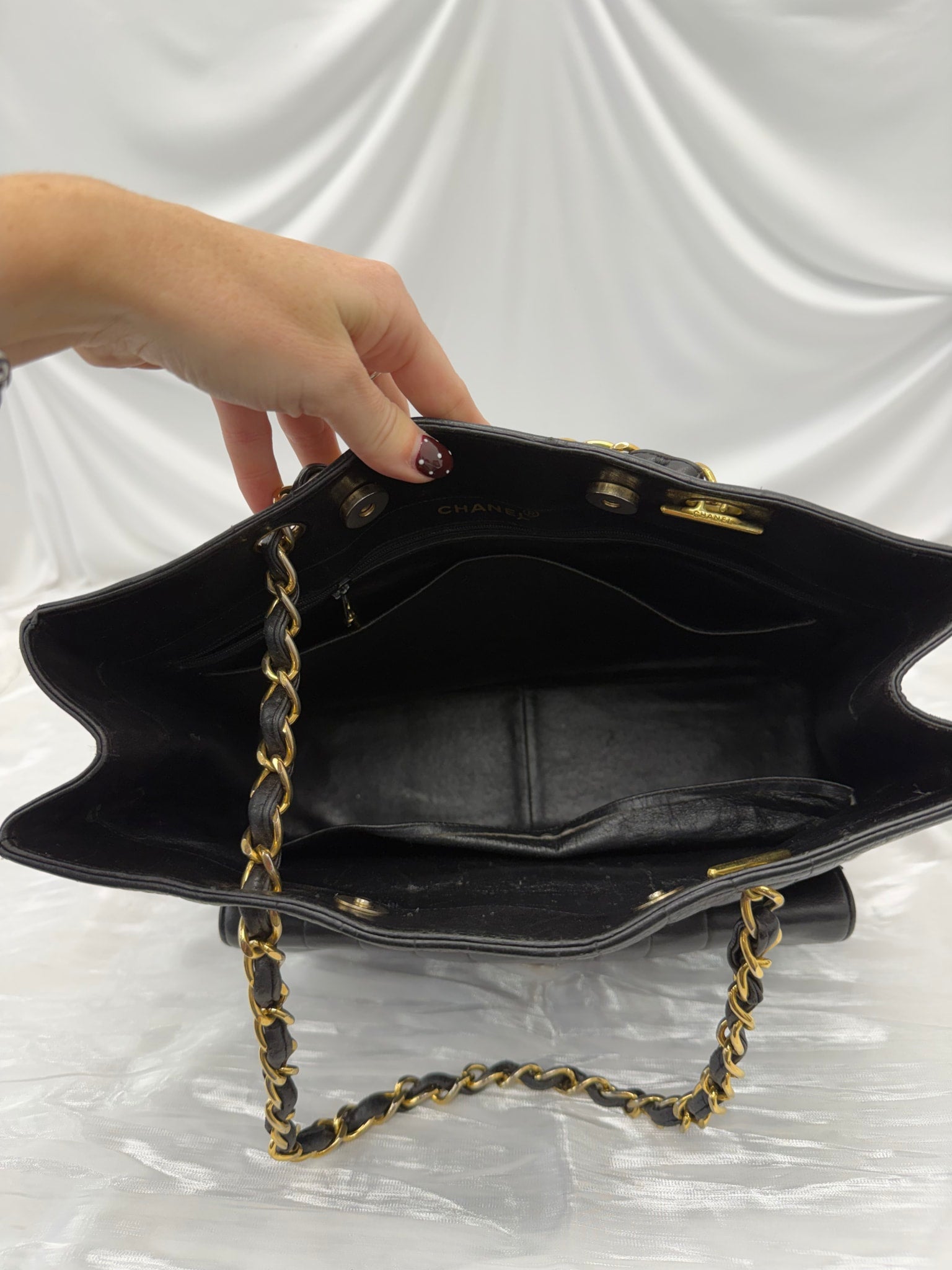 Chanel Black Leather Vertical Striped Mademoiselle Tote