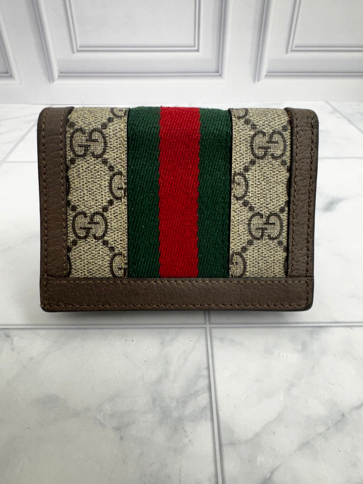 Gucci Brown GG Supreme Ophidia Compact Wallet