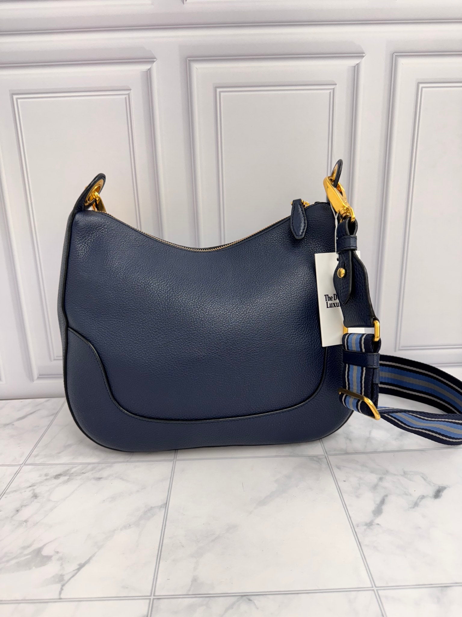 LIKE NEW - Prada Blue Grained Leather Crossbody Bag