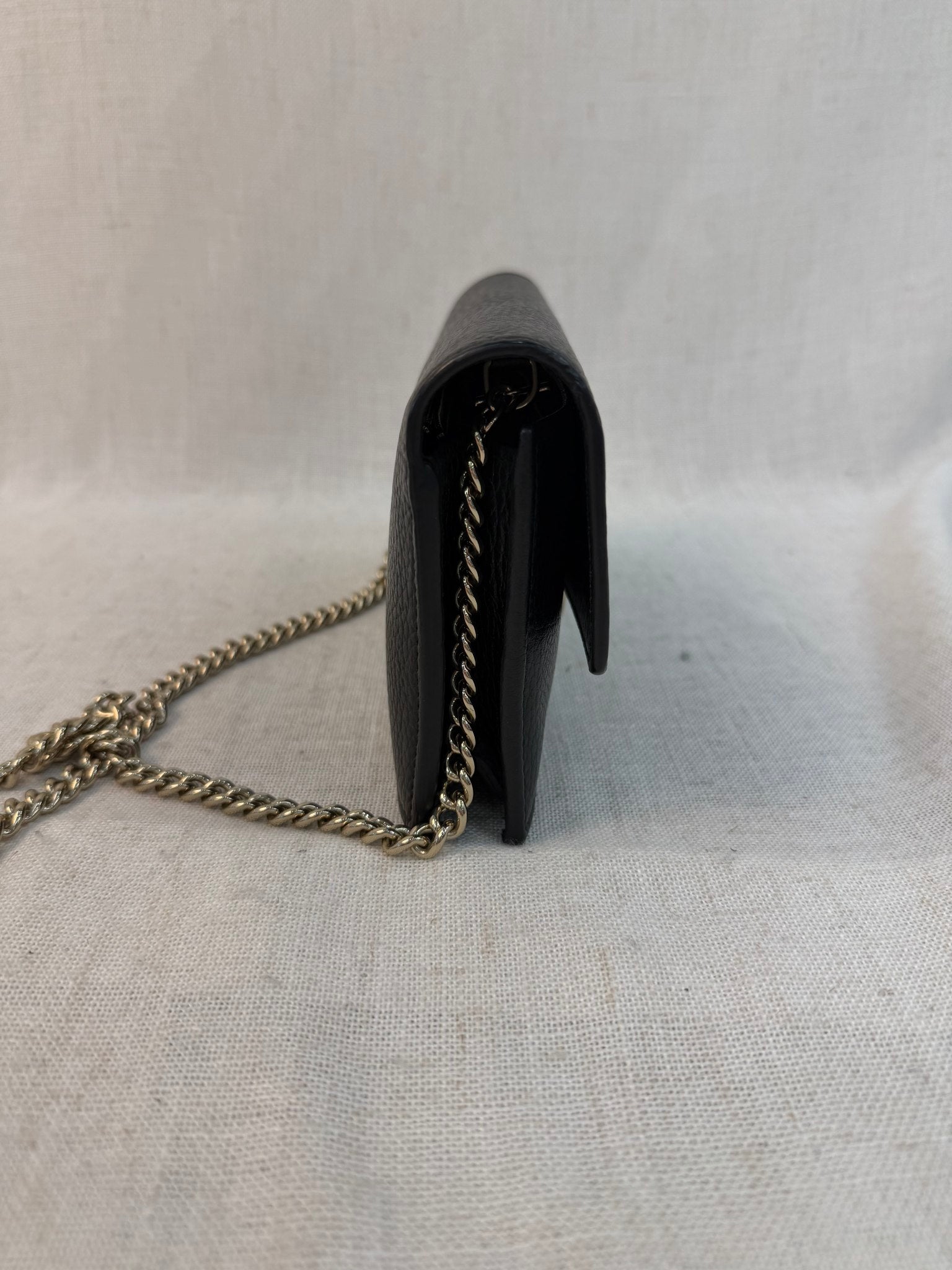 Gucci Black Leather Interlocking G Wallet On Chain Bag