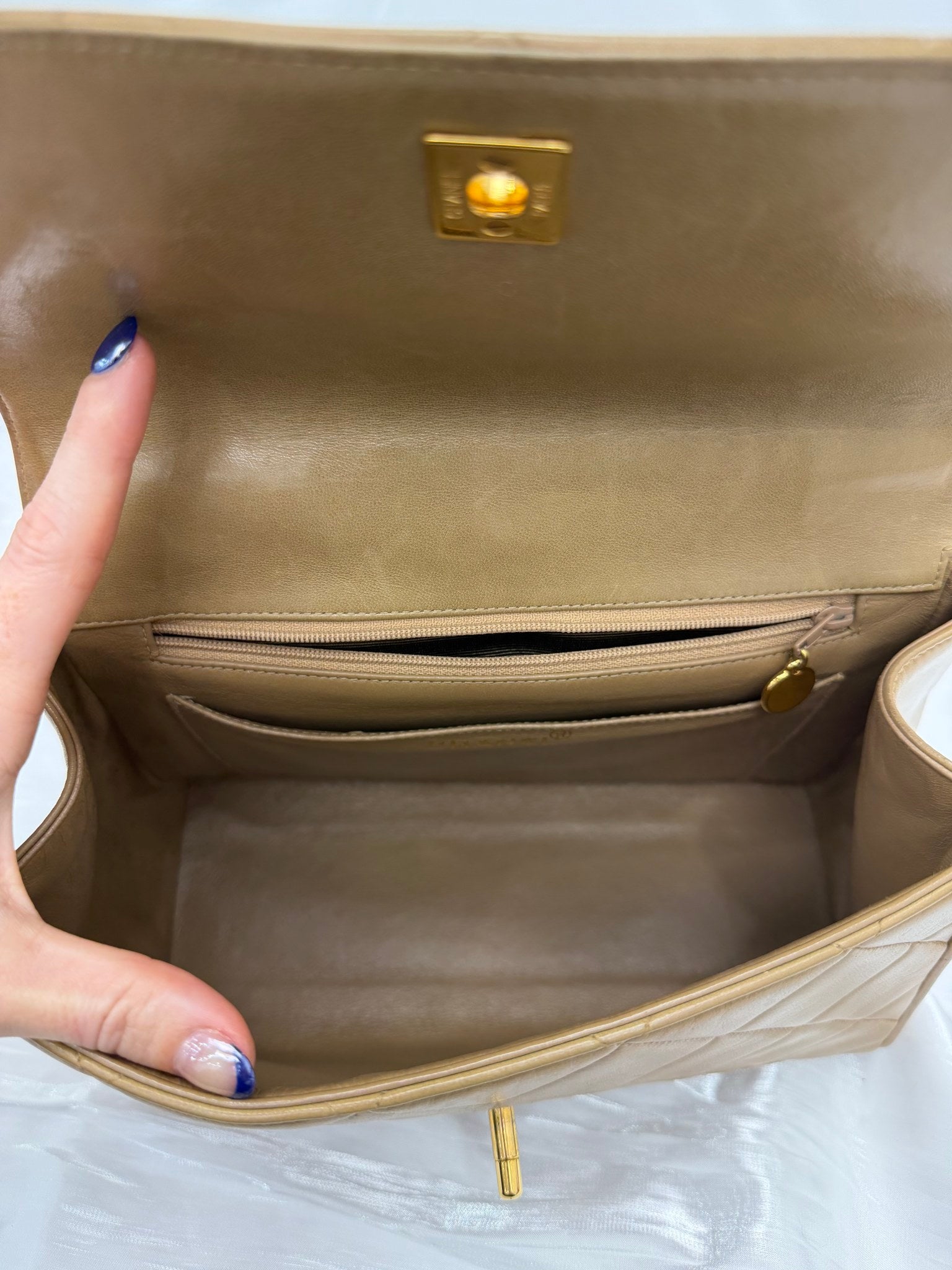 Chanel Light Brown Lambskin Leather 24k Top Handle Chain Bag