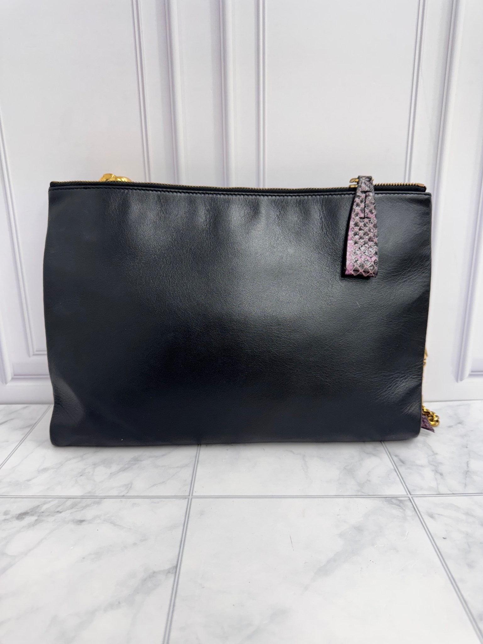 MCM Purple Snakeskin Embossed Leather Chain Crossbody Bag