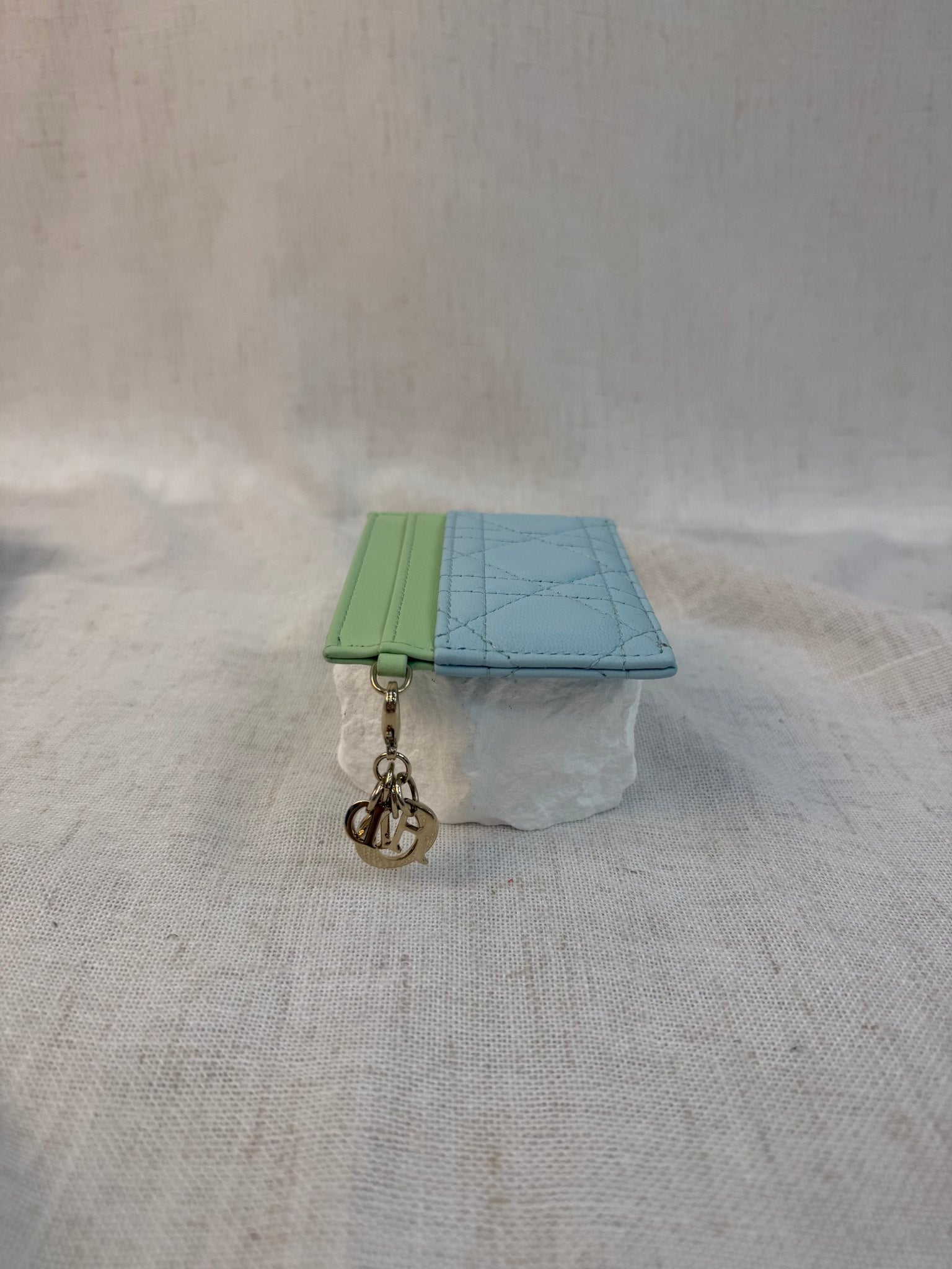 Christian Dior Green And Blue Leather Lady Dior Card Case