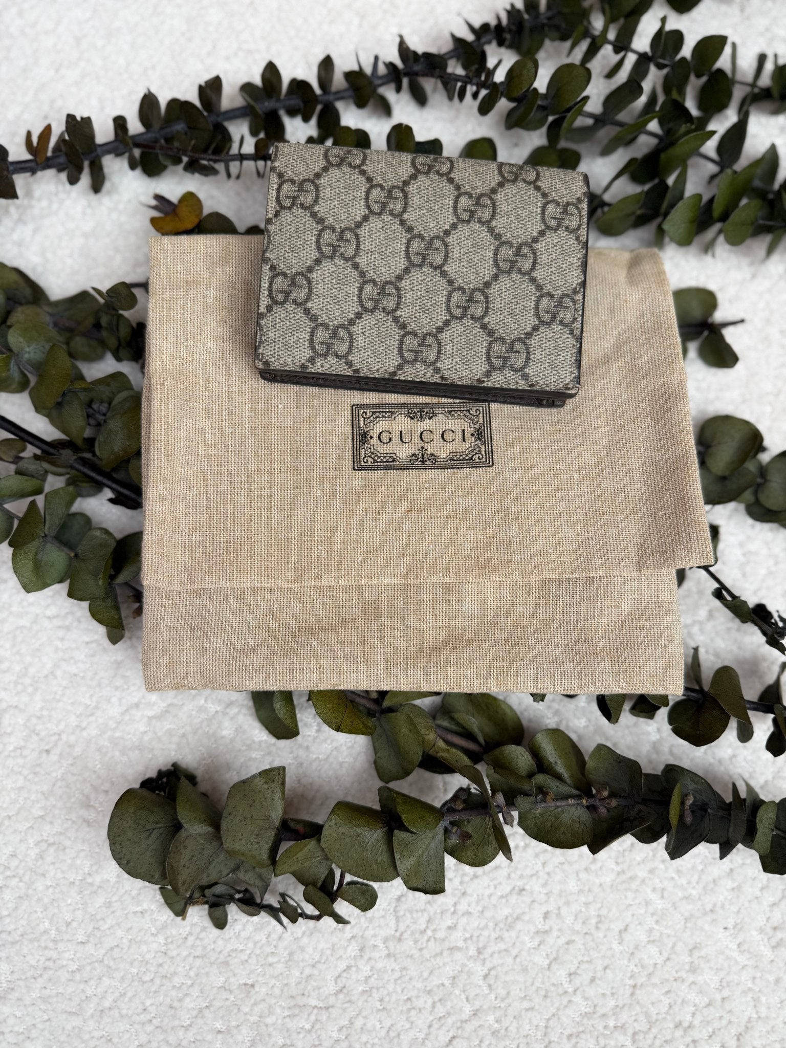 Gucci Brown Coated Canvas GG Supreme Compact Wallet