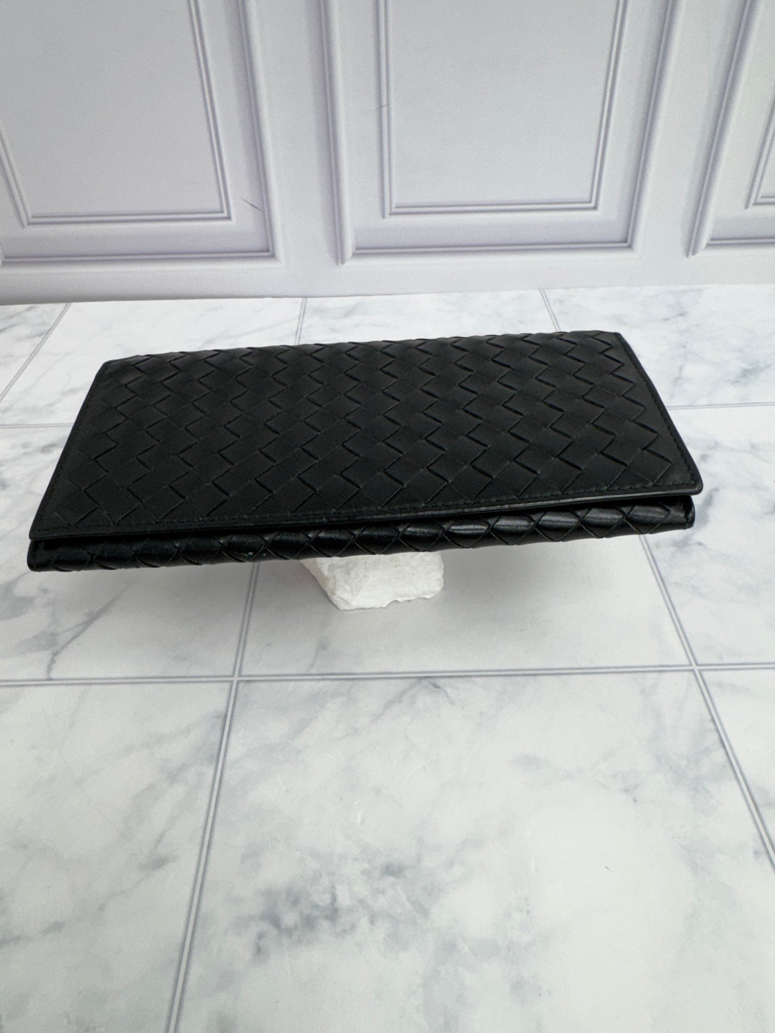 Bottega Veneta Black Intrecciato Leather Long Wallet