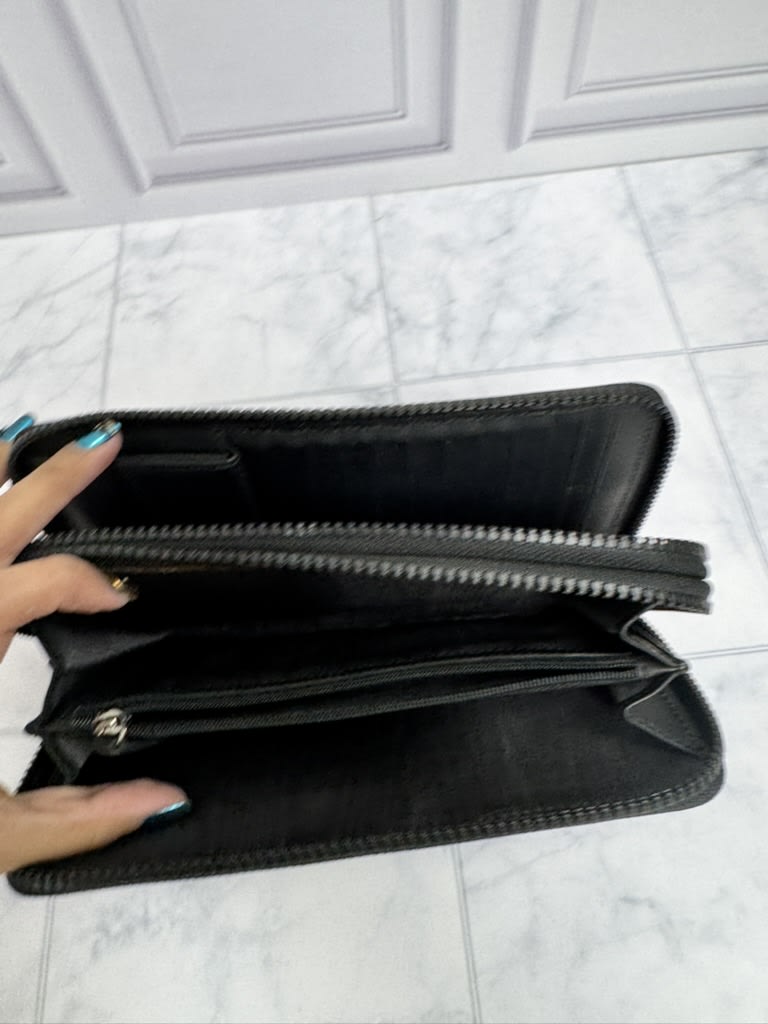 Salvatore Ferrgamo Black And Gray Coated Canvas Double Zippy Wallet