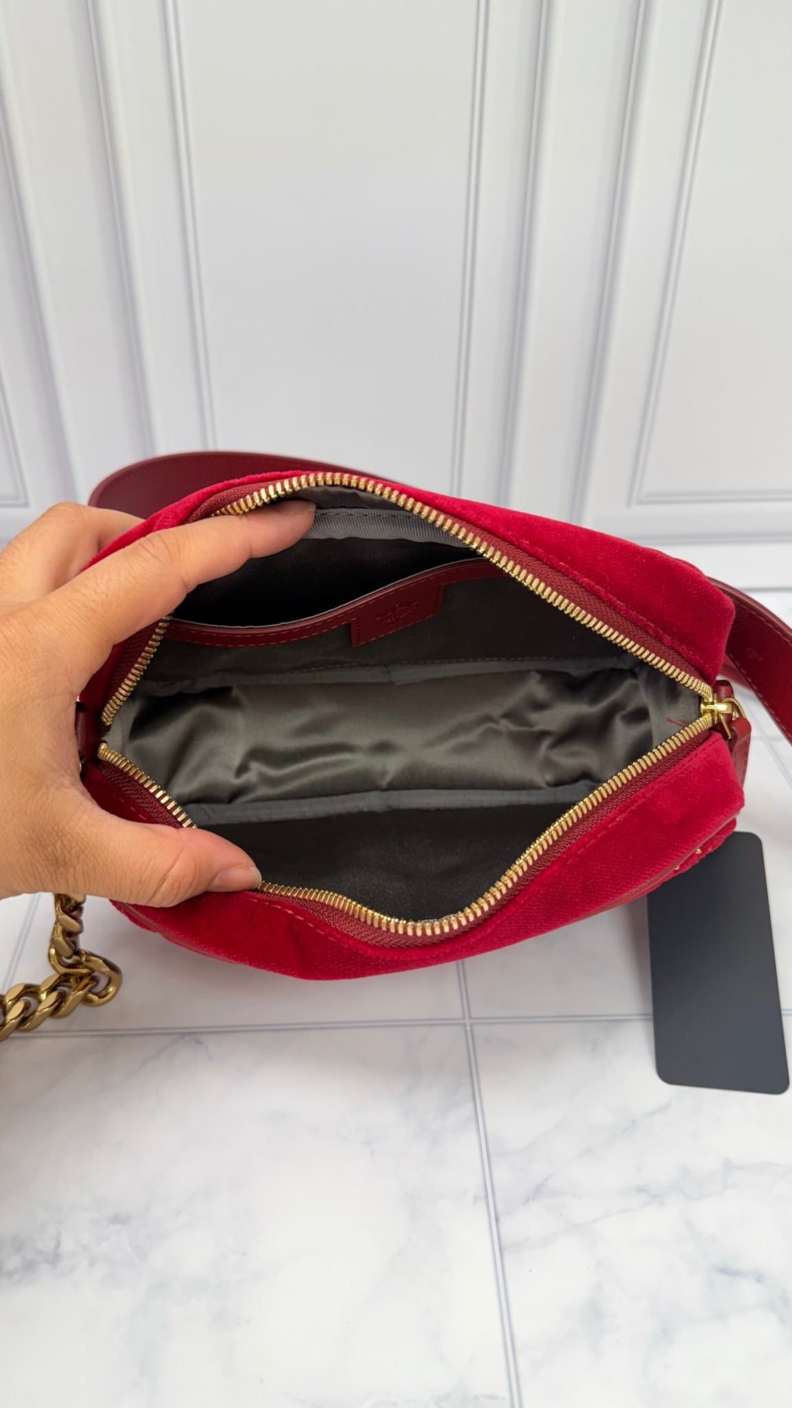LIKE NEW - MCM Red Velvet Crystal Stud 2Way Crossbody Belt Bag