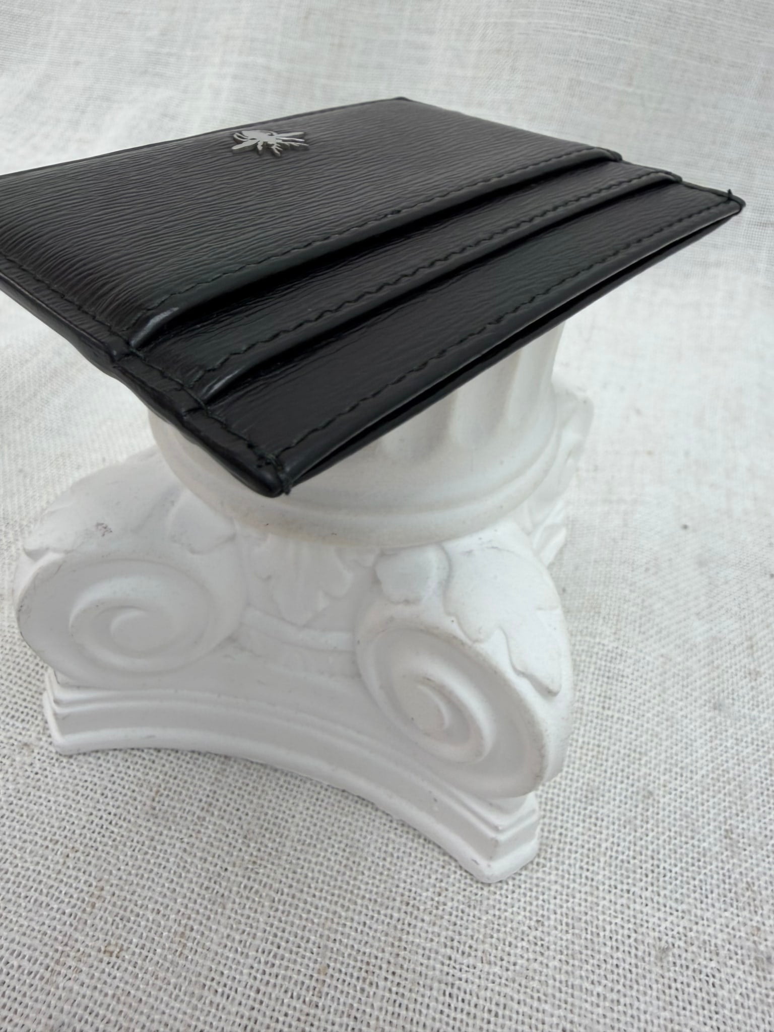 Christian Dior Black Leather Bee Card Holder