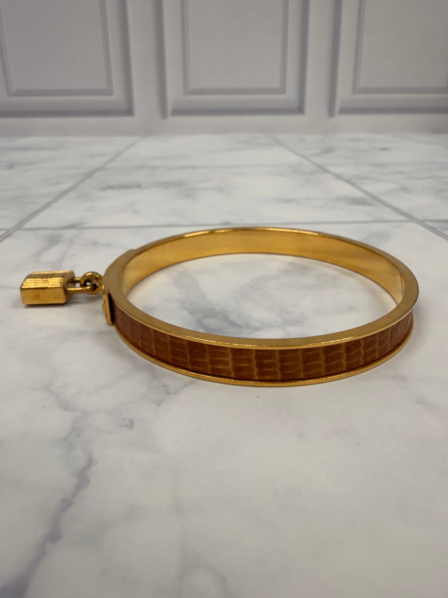 Hermes Brown & Gold Lizard skin Kelly H Cadena Bangle