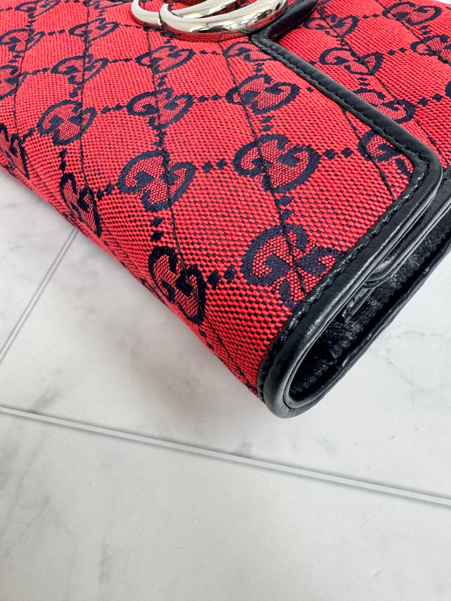Gucci Red Marmont Quilted Canvas Wallet On A Chain