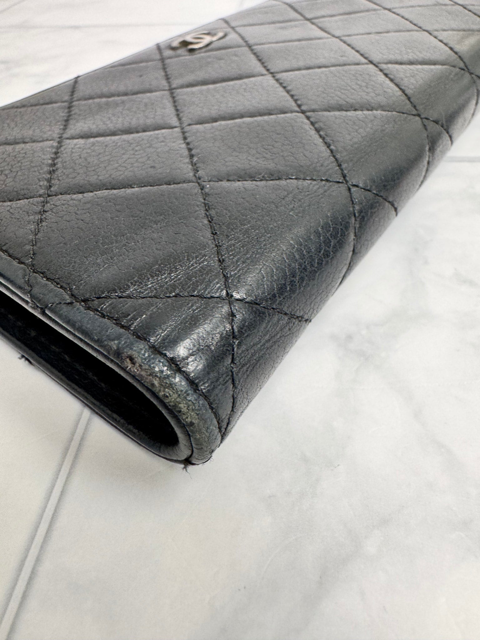 Chanel Black Diamond Quilted Caviar Leather Long Wallet