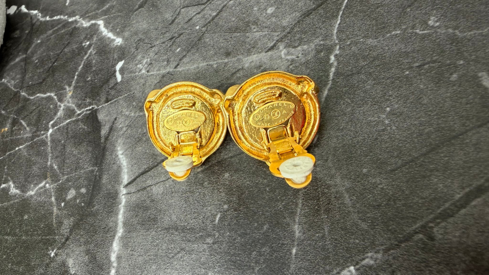 Chanel Vintage Gold Tone & Faux Pearl Rope Clip On Earrings