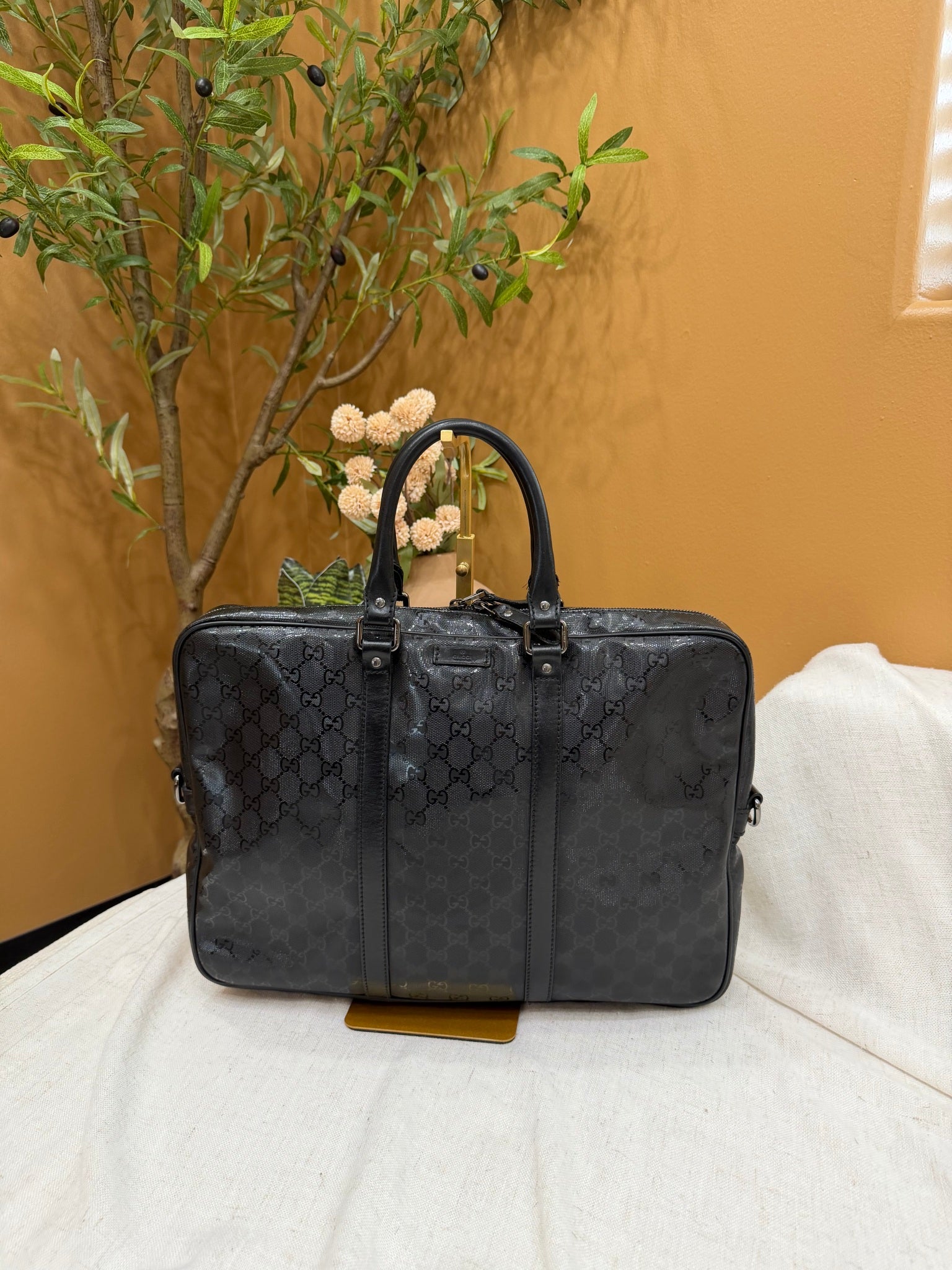 Gucci Black GG Print Coated Nylon Briefcase