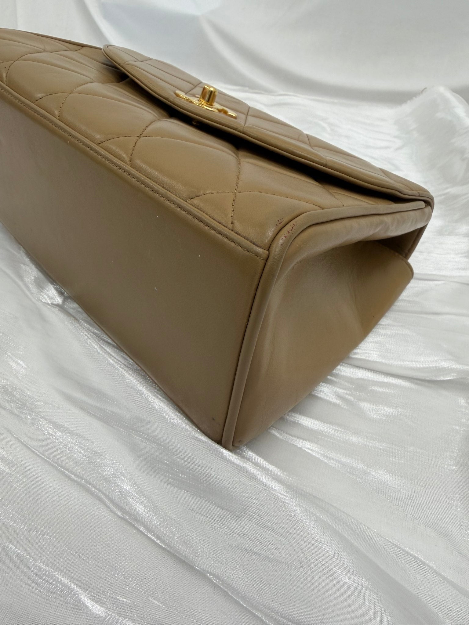 Chanel Light Brown Lambskin Leather 24k Top Handle Chain Bag