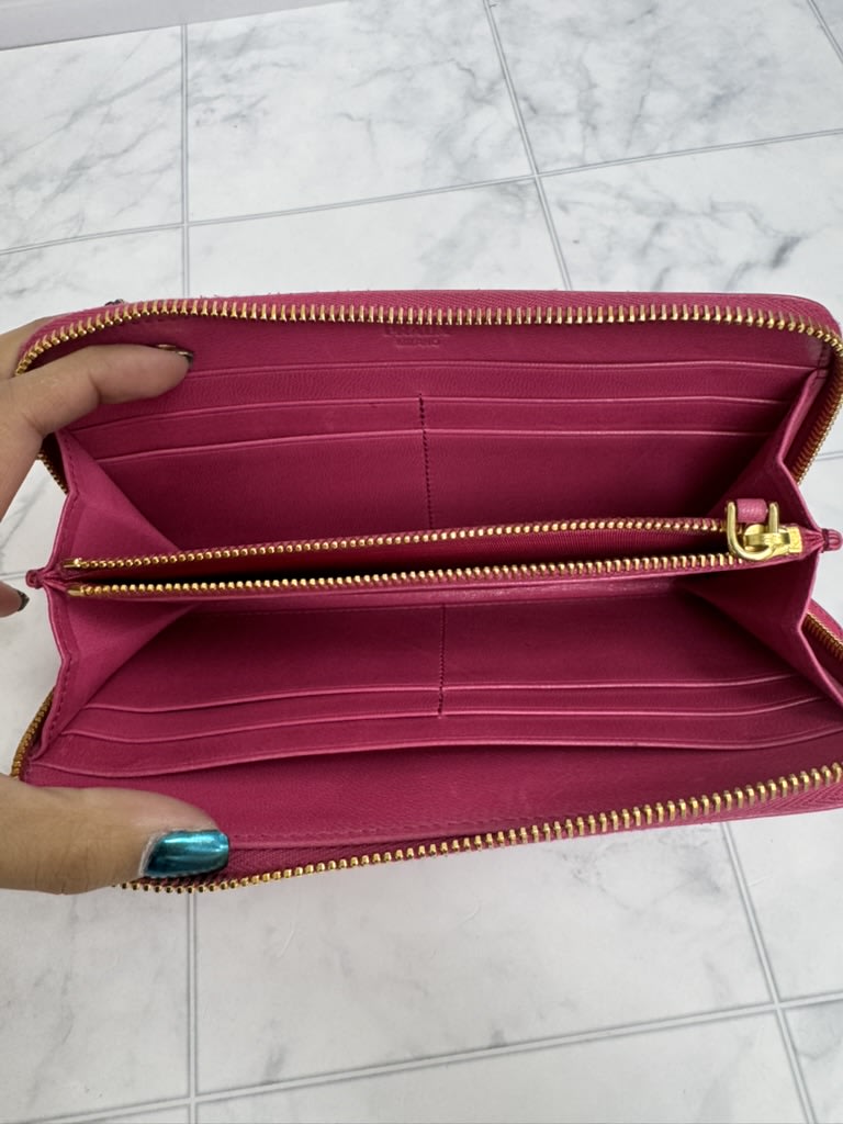Prada Pink Grained Leather Long Zippy Wallet