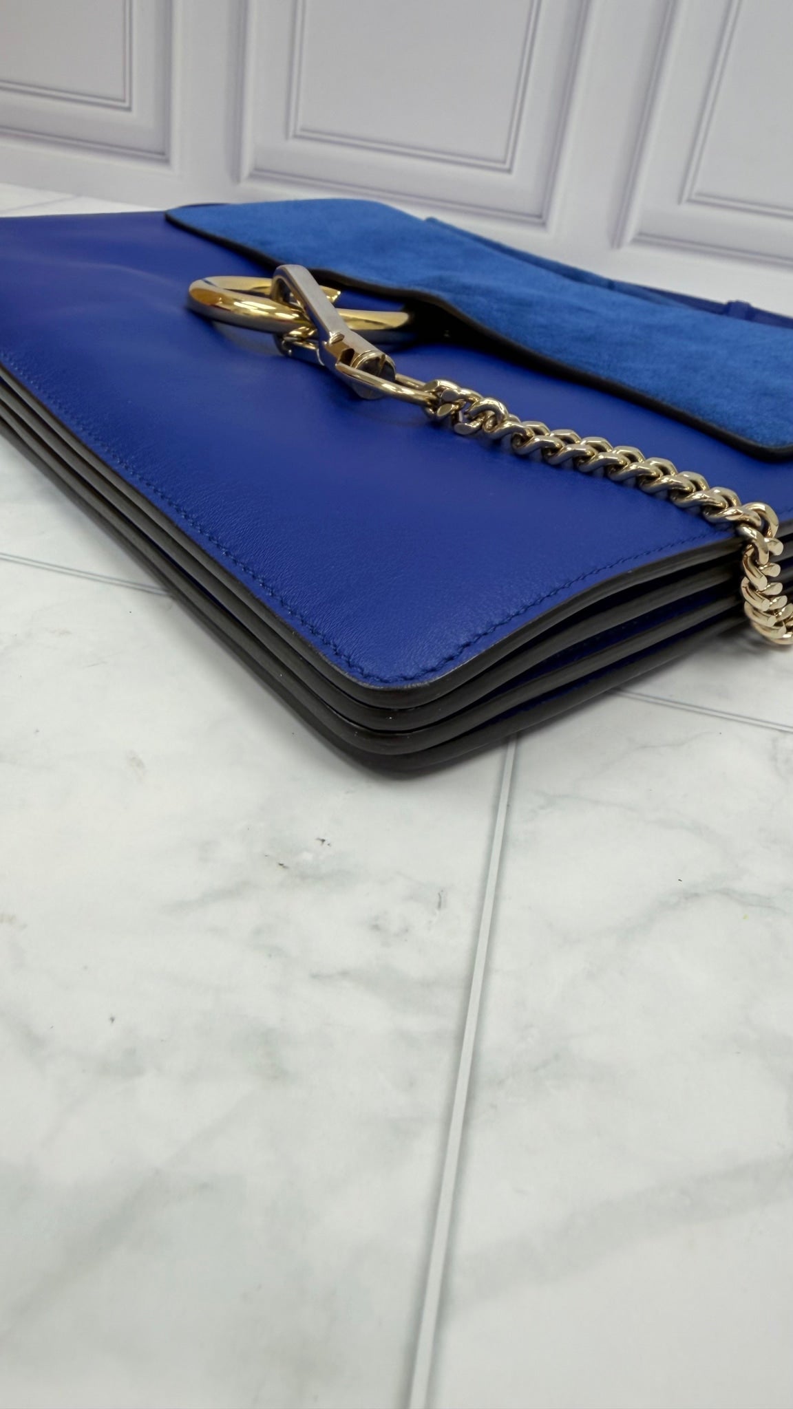 Chloe Royal Blue Leather & Suede Medium Faye Shoulder Bag